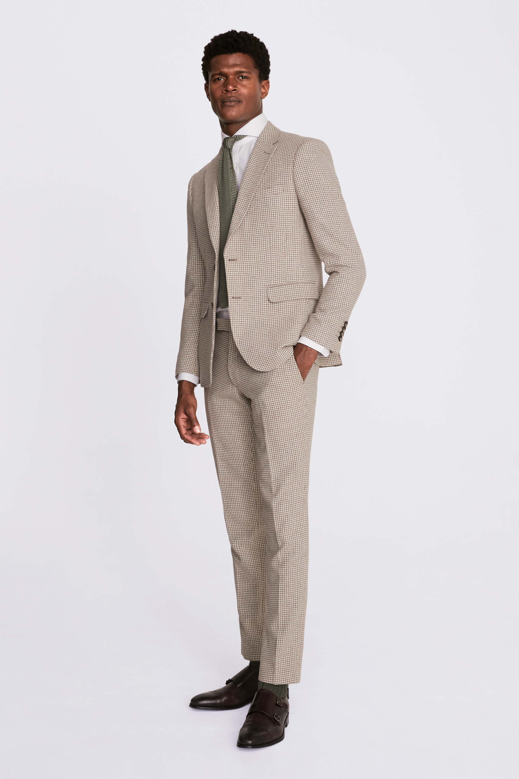 Slim Fit Taupe Houndstooth Jacket | Buy Online at Moss