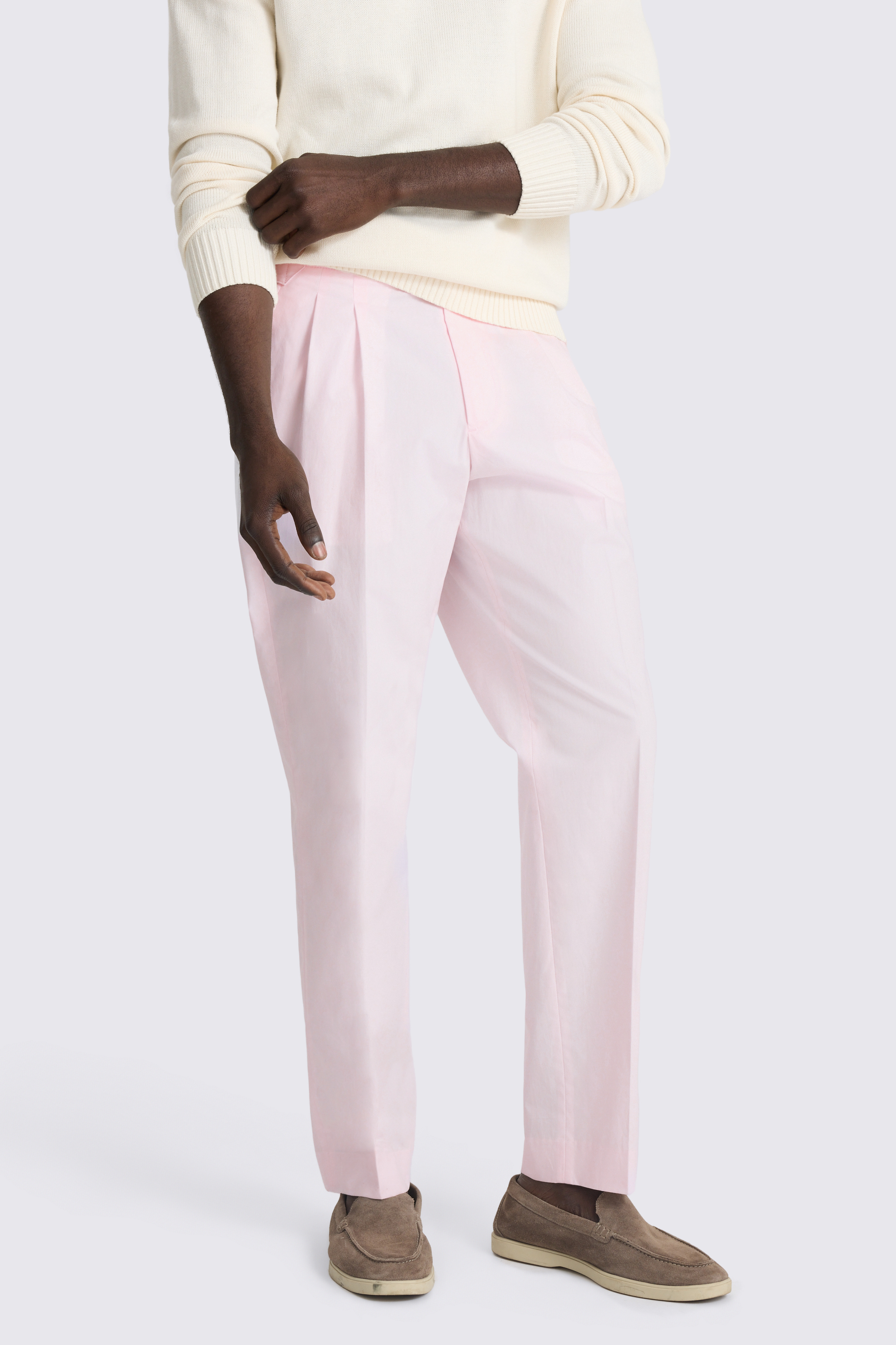 Pale Pink Cotton Pleated Pants
