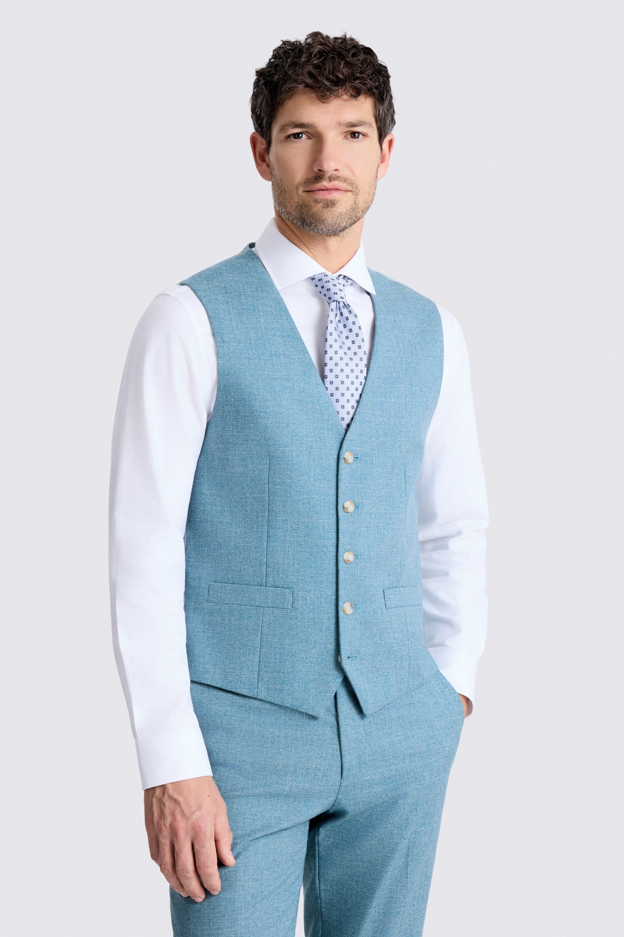 Tailored Fit Teal Slub Suit