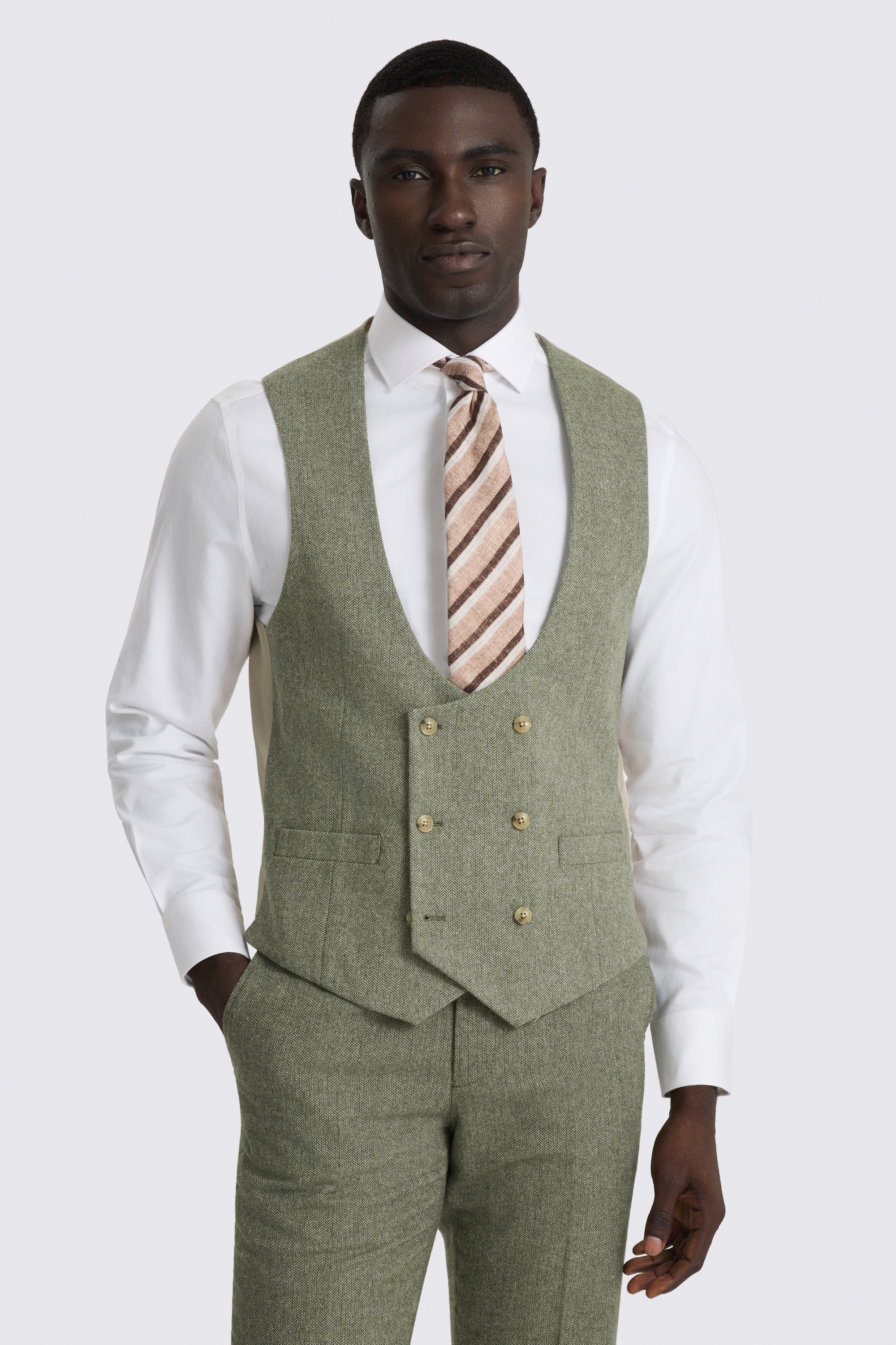 Tailored Fit Sage Herringbone Waistcoat