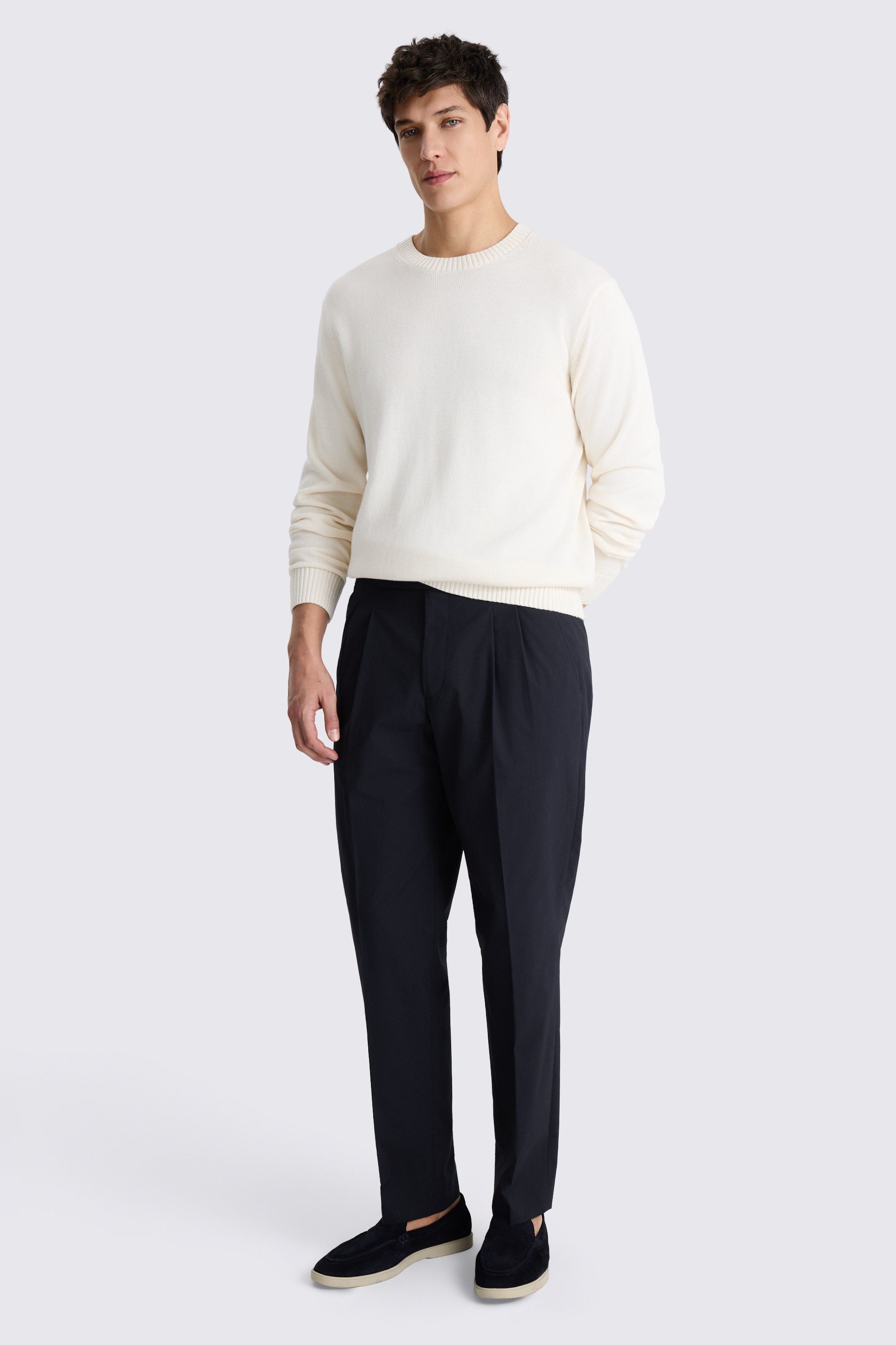 Navy Cotton Pleated Trousers 