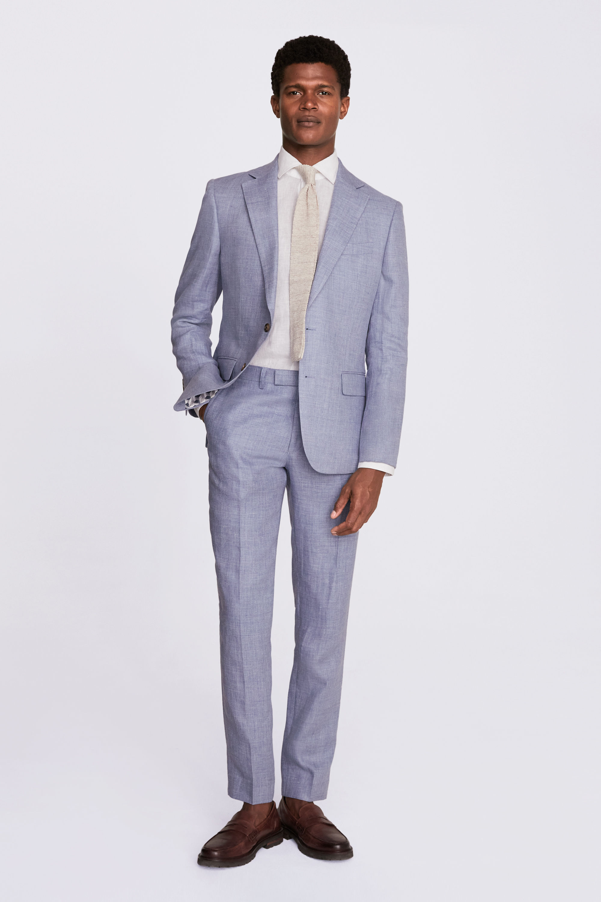 Tailored Fit Dusty Blue Linen Jacket | Buy Online at Moss