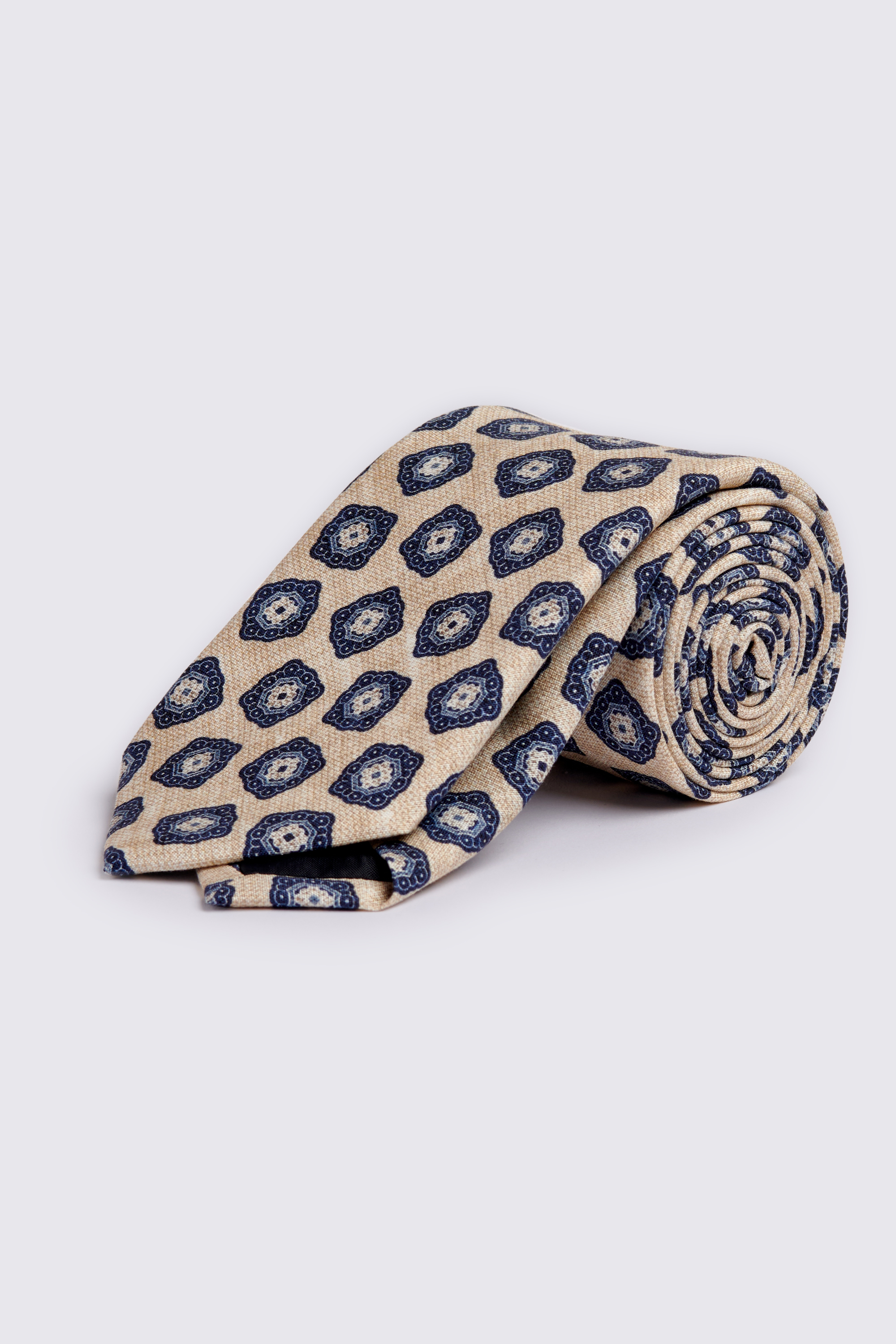 Bottinelli Neutral & Navy Silk Medallion Tie | Buy Online at Moss