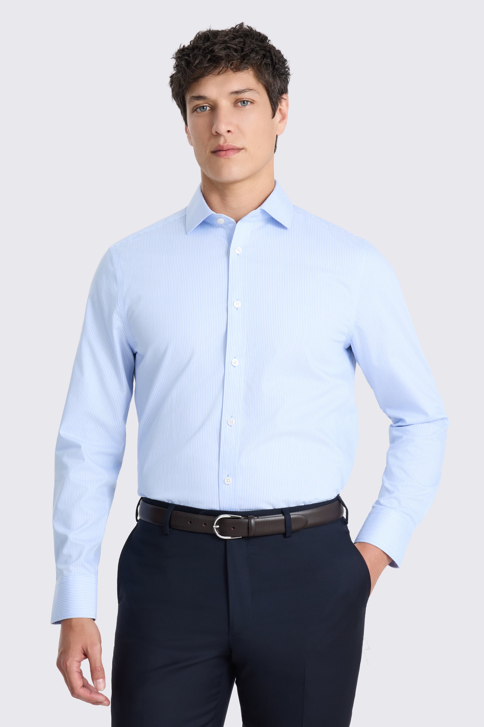 Tailored Fit Sky Stripe Non Iron Cotton Shirt