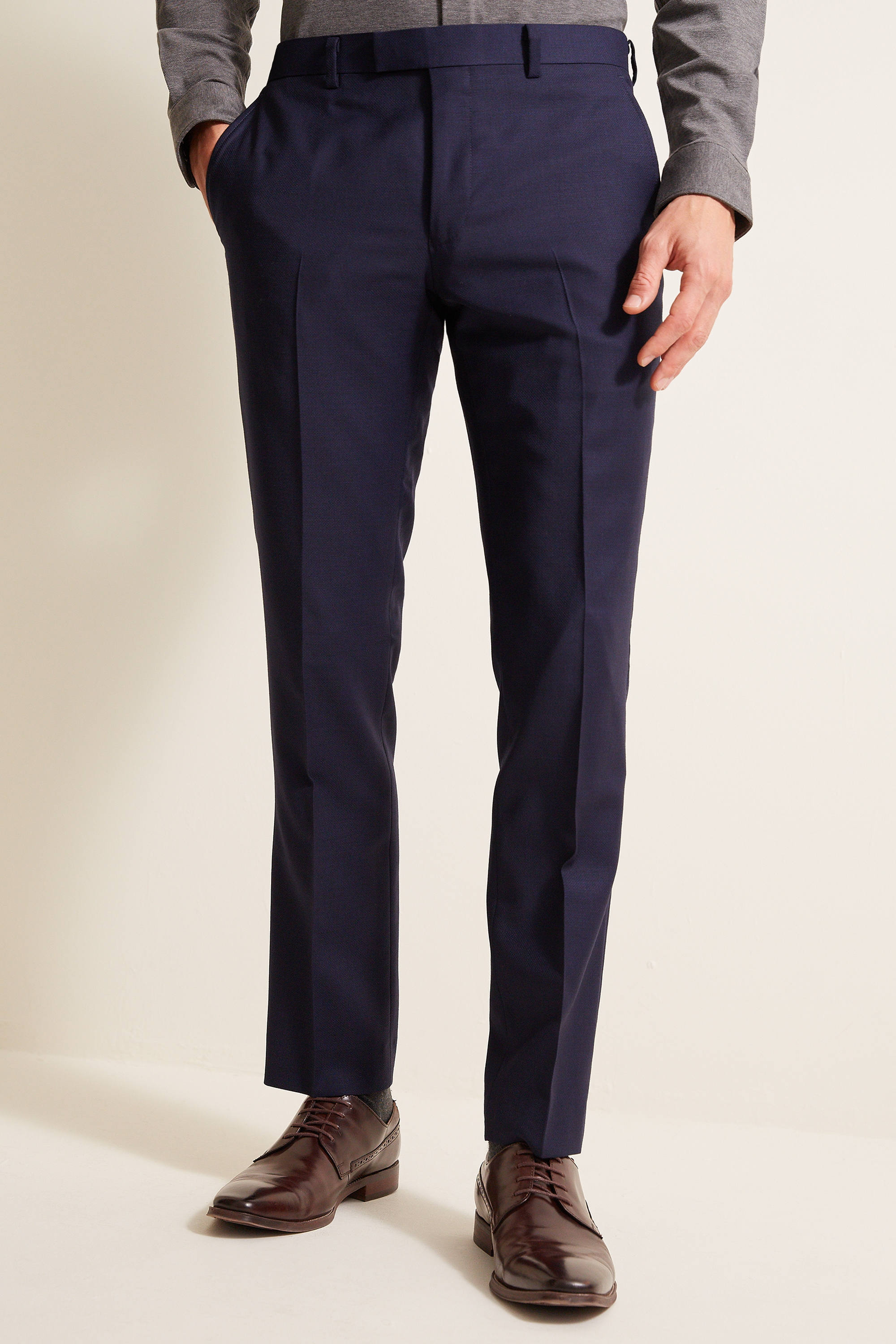 DKNY Slim Fit Navy Panama Open Weave Trousers