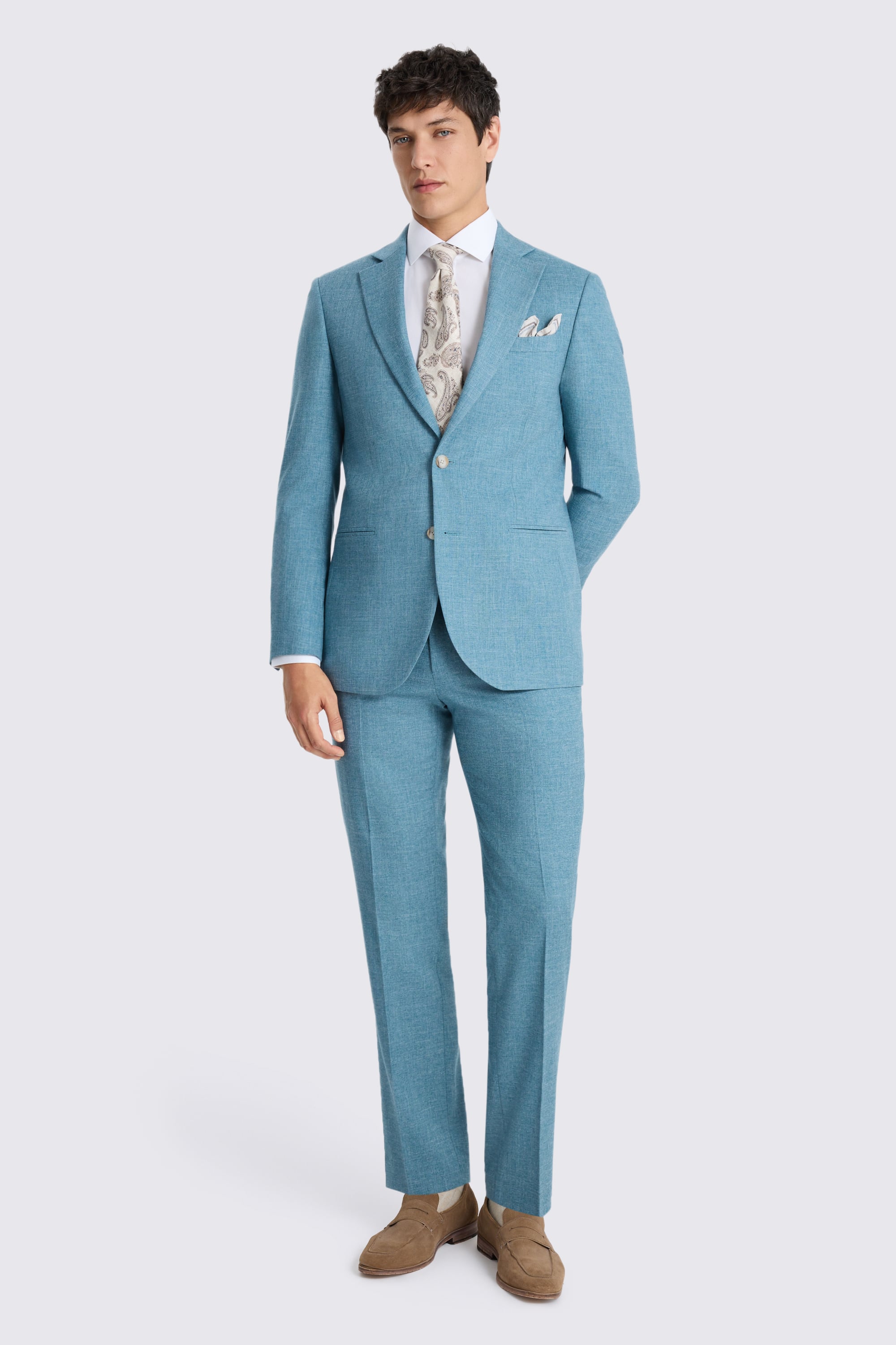 Tailored Fit Teal Slub Suit