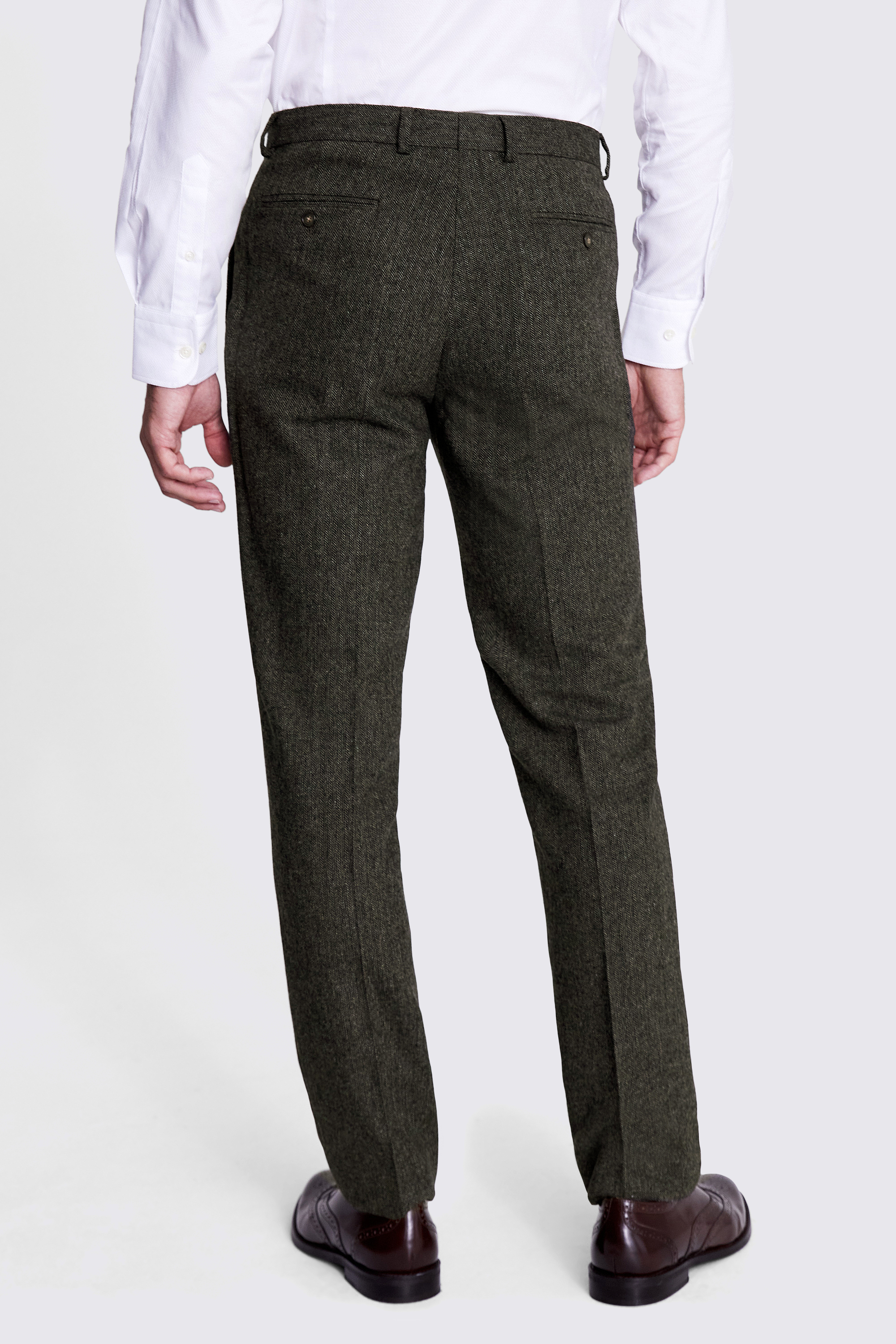 Tailored Fit Olive Herringbone Trousers