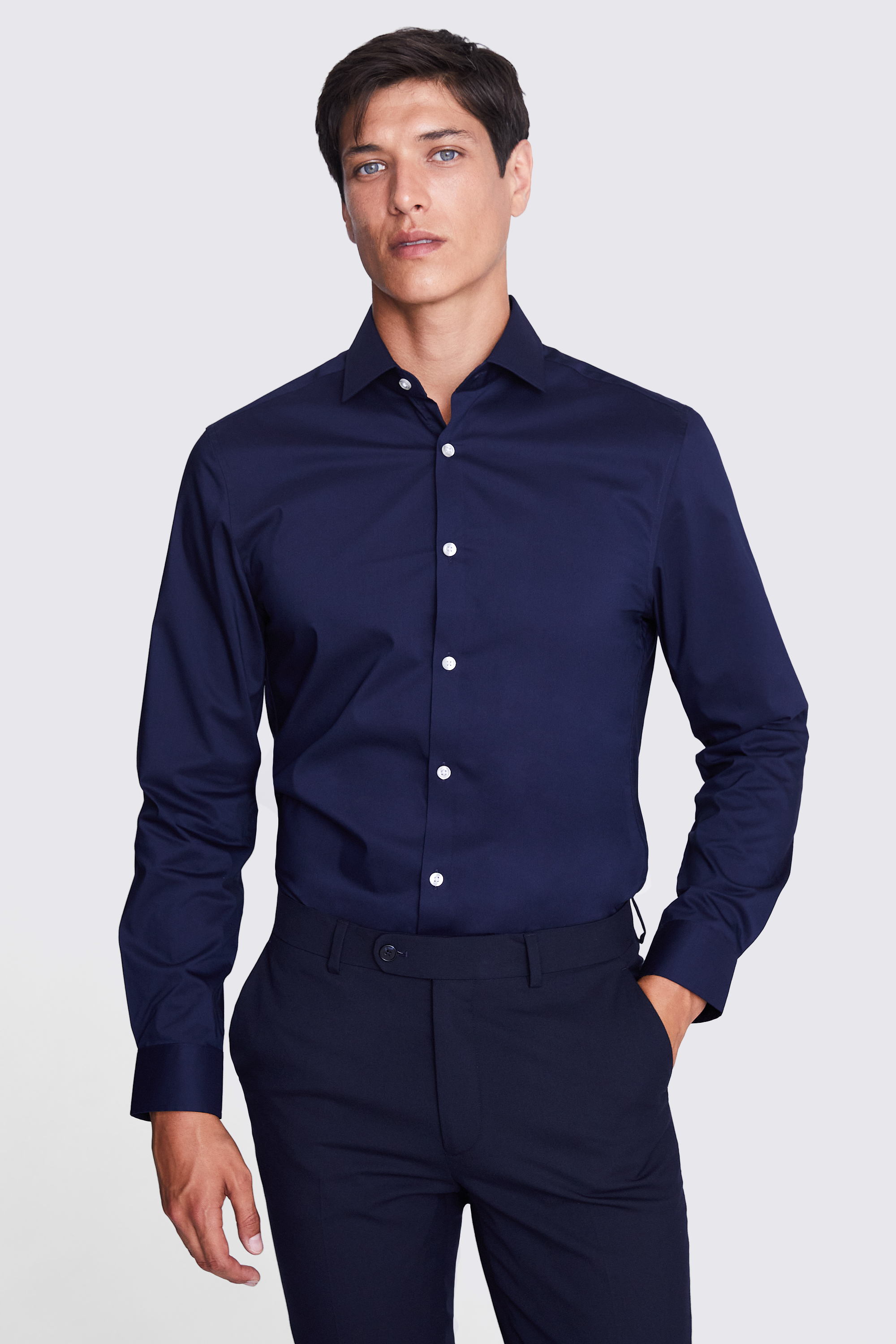 Slim Fit Dark Blue Stretch Shirt