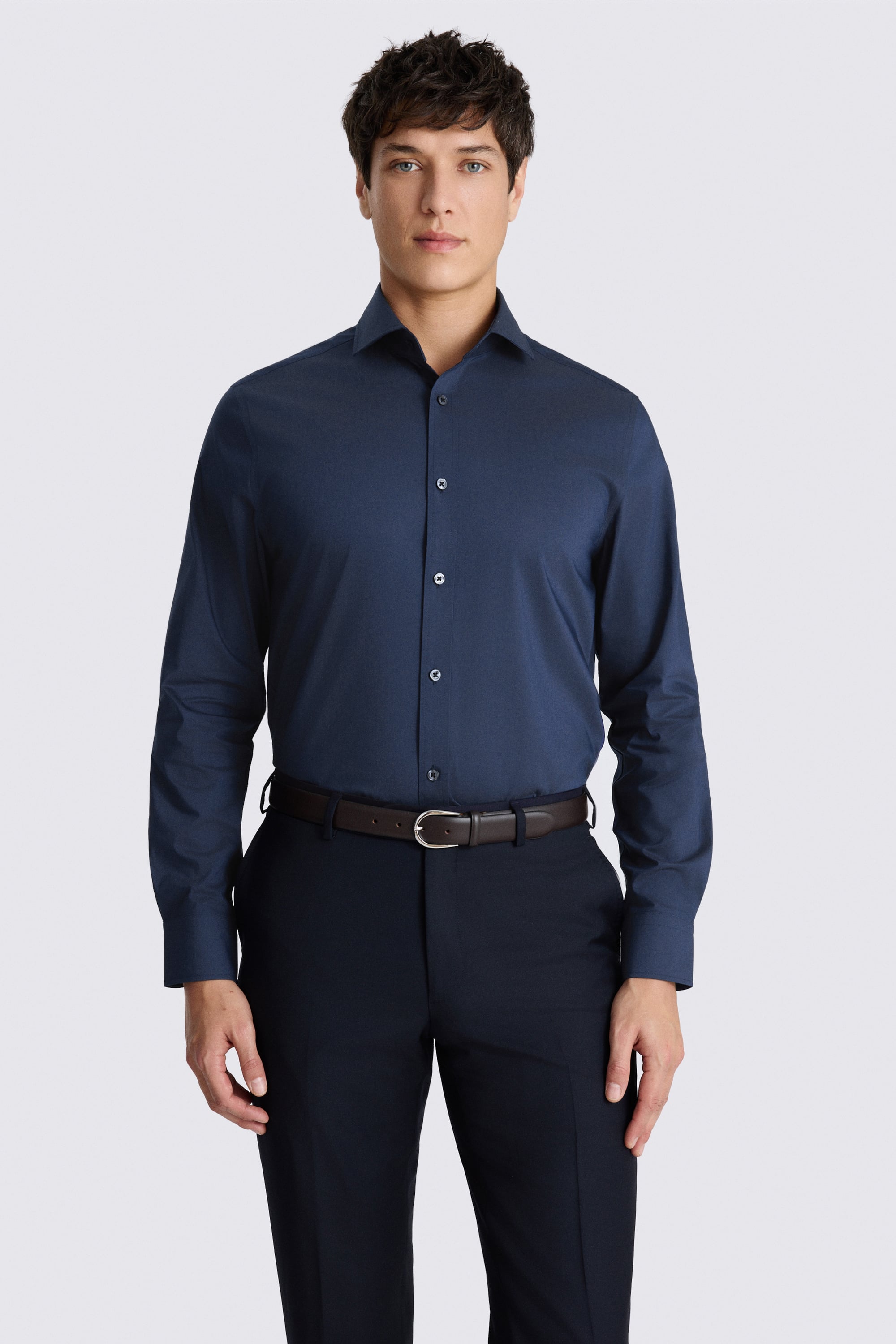 Tailored Fit Dark Blue Stretch Shirt