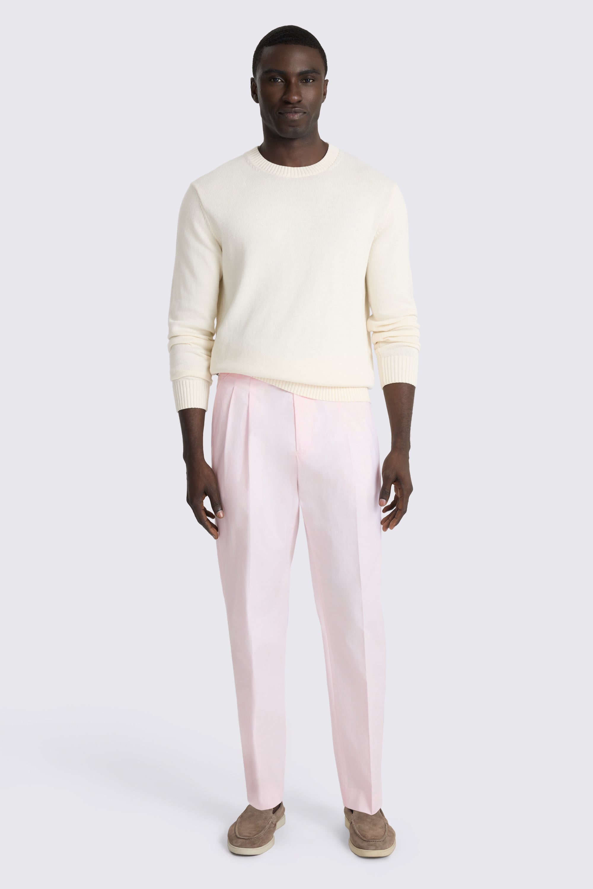 Pale Pink Cotton Pleated Pants