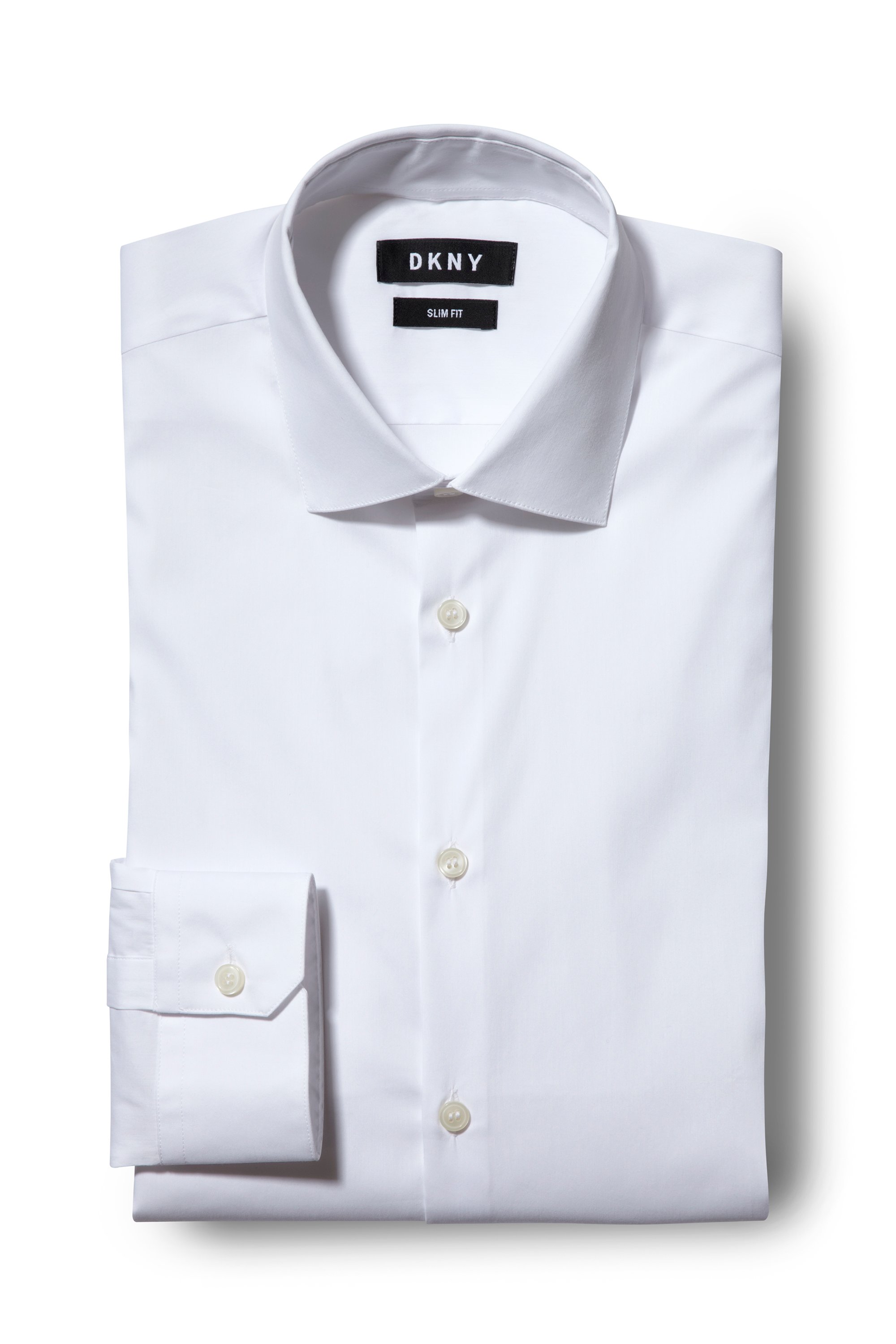 DKNY Slim Fit White Single Cuff Stretch 