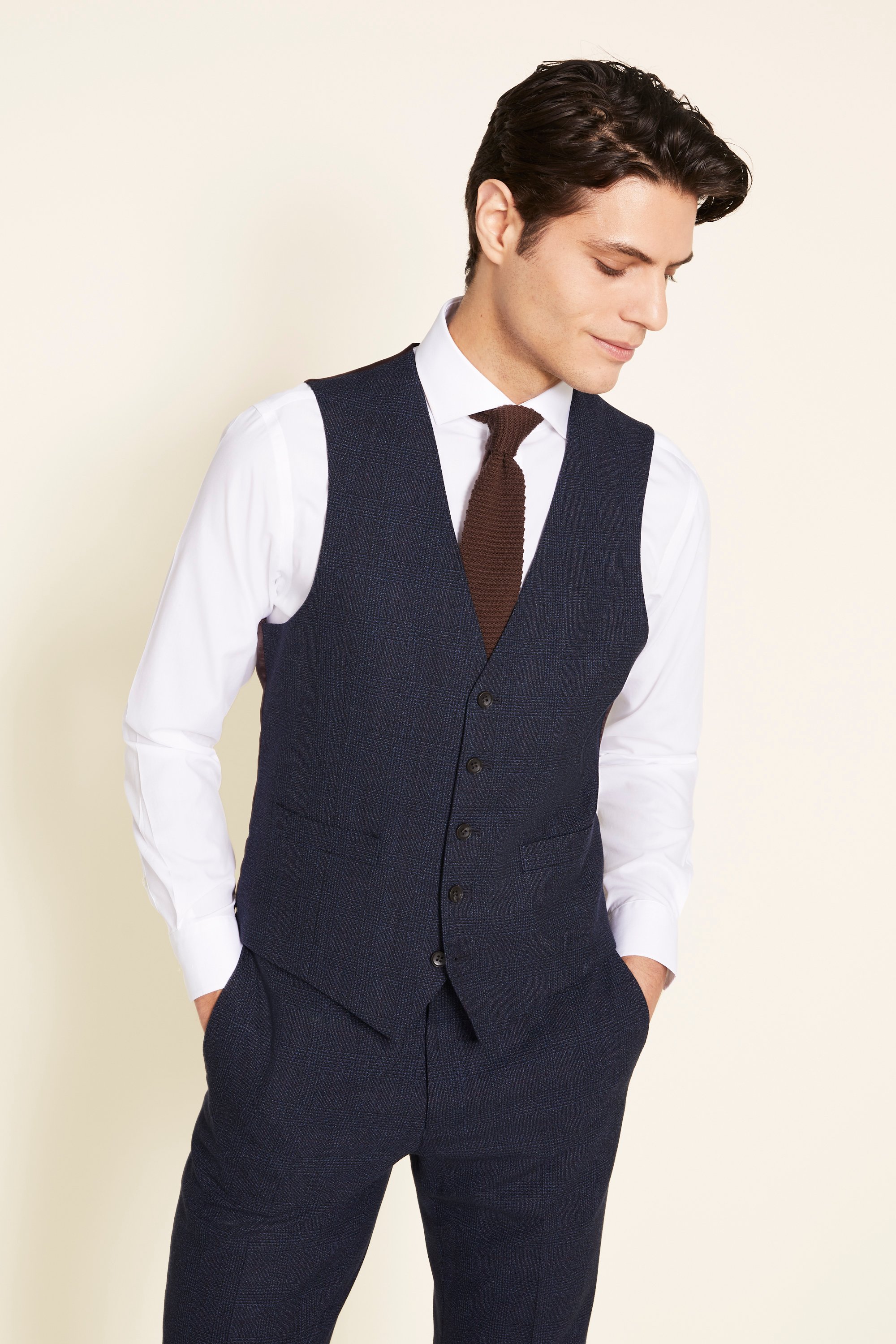 Tailored Fit Blue Check Waistcoat