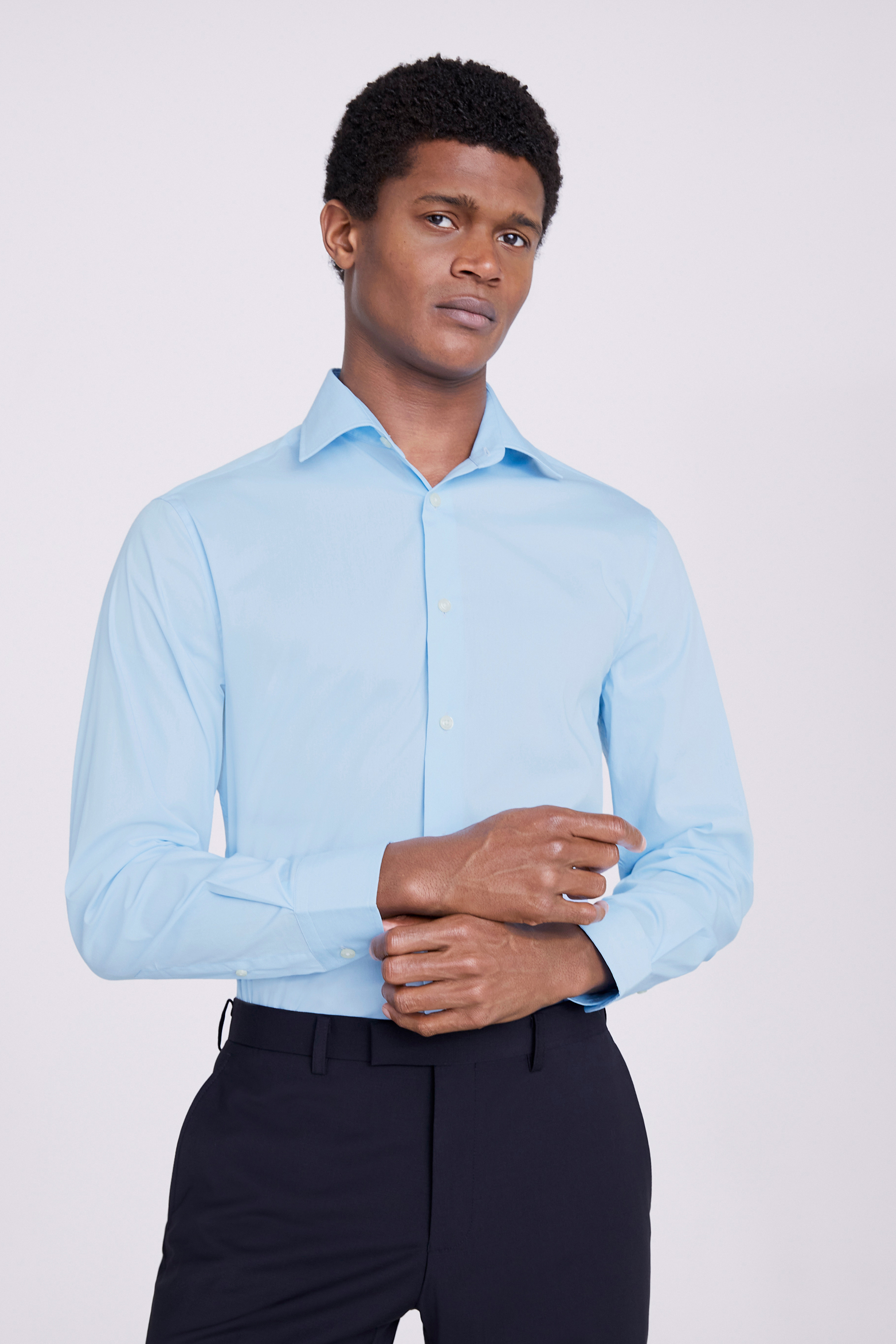 Tailored Fit Blue Performance Stretch Shirt | Buy Online at Moss