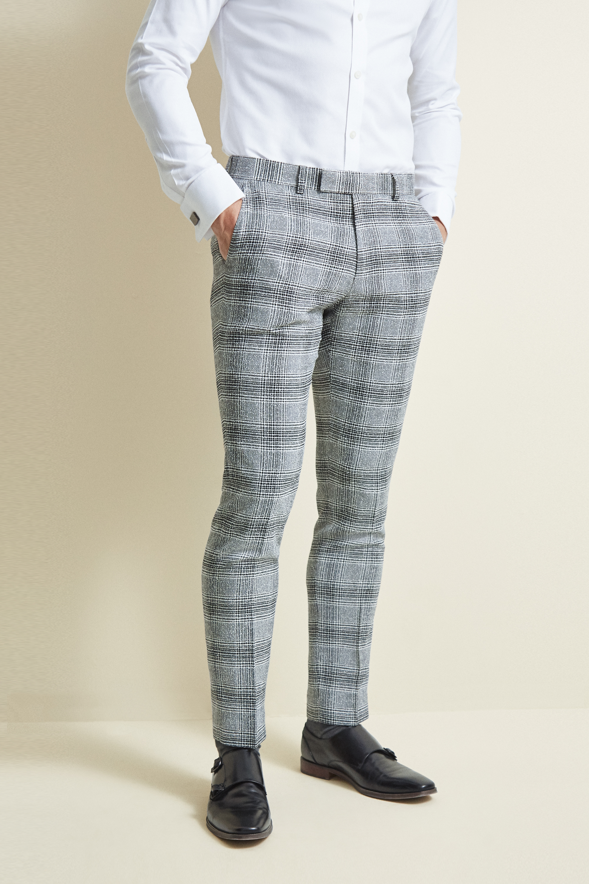 Tailored Fit Grey Blue Check Trousers | teachingcare.com