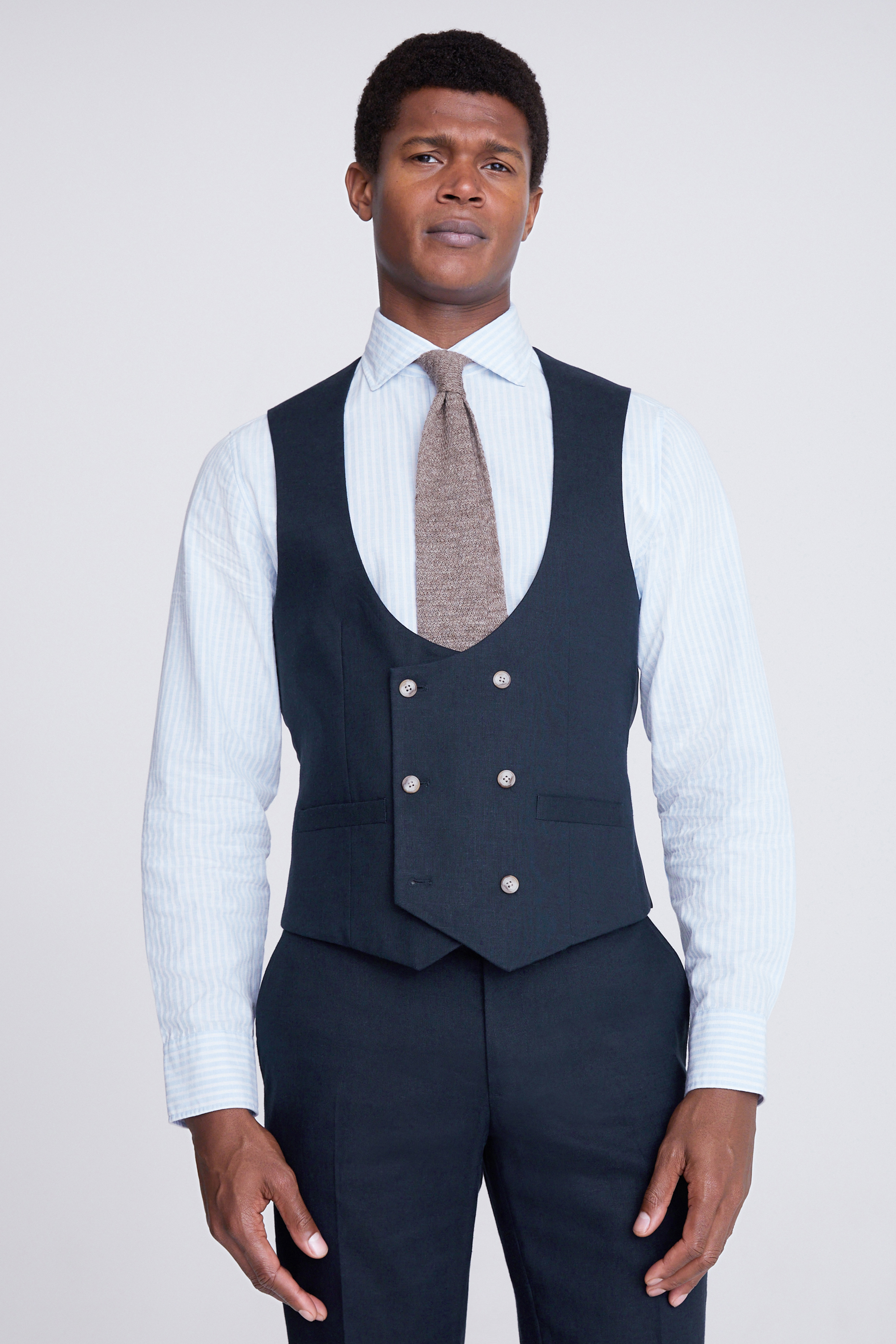 Slim Fit Navy Matt Linen Waistcoat | Buy Online at Moss