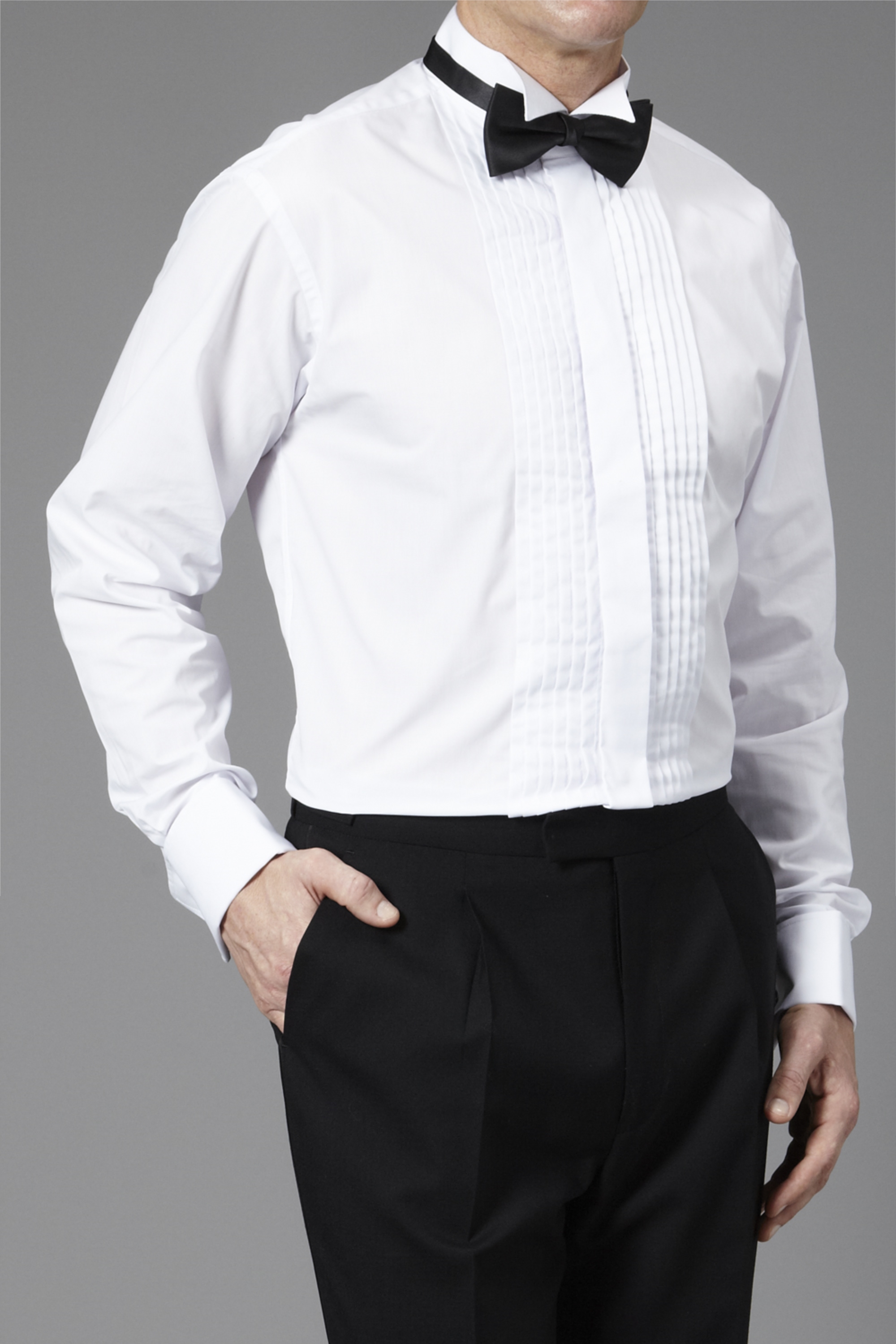 Moss Bros shirt in white with 6 pleats and a wing collar