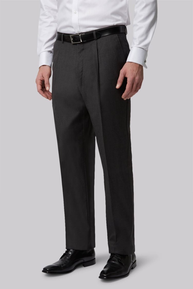 Moss Bros Regular Fit Charcoal Pleated Trousers | Buy Online at Moss