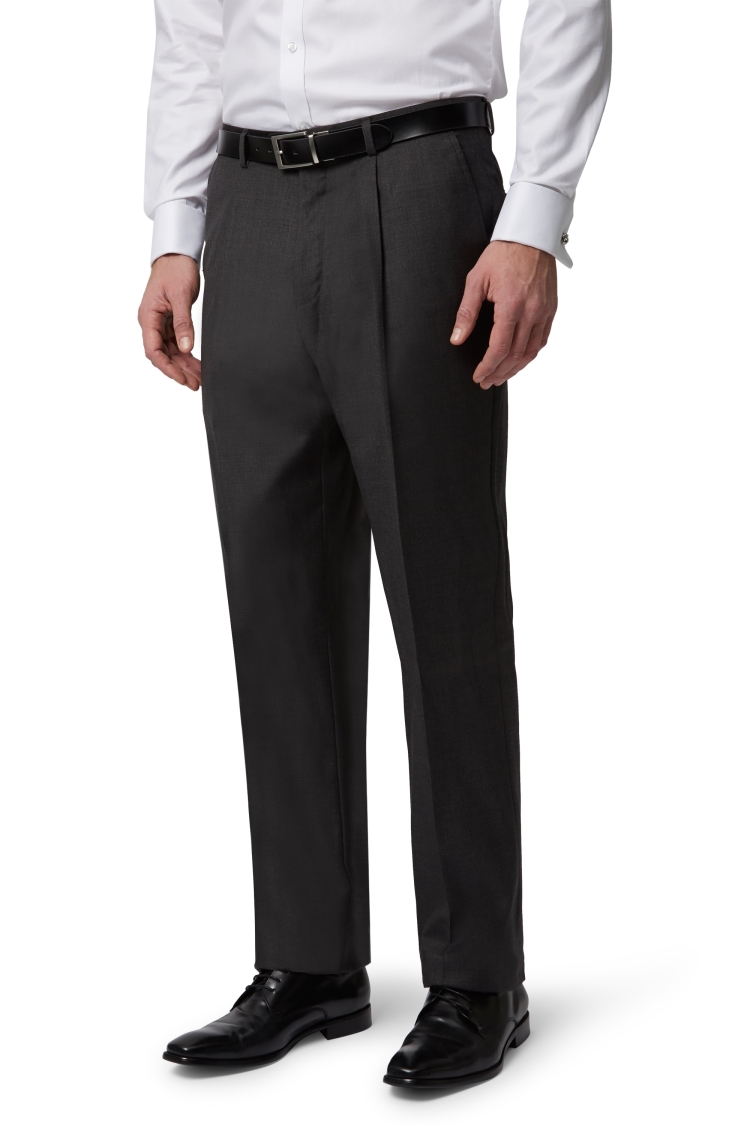 Moss Bros Regular Fit Charcoal Pleated Trousers
