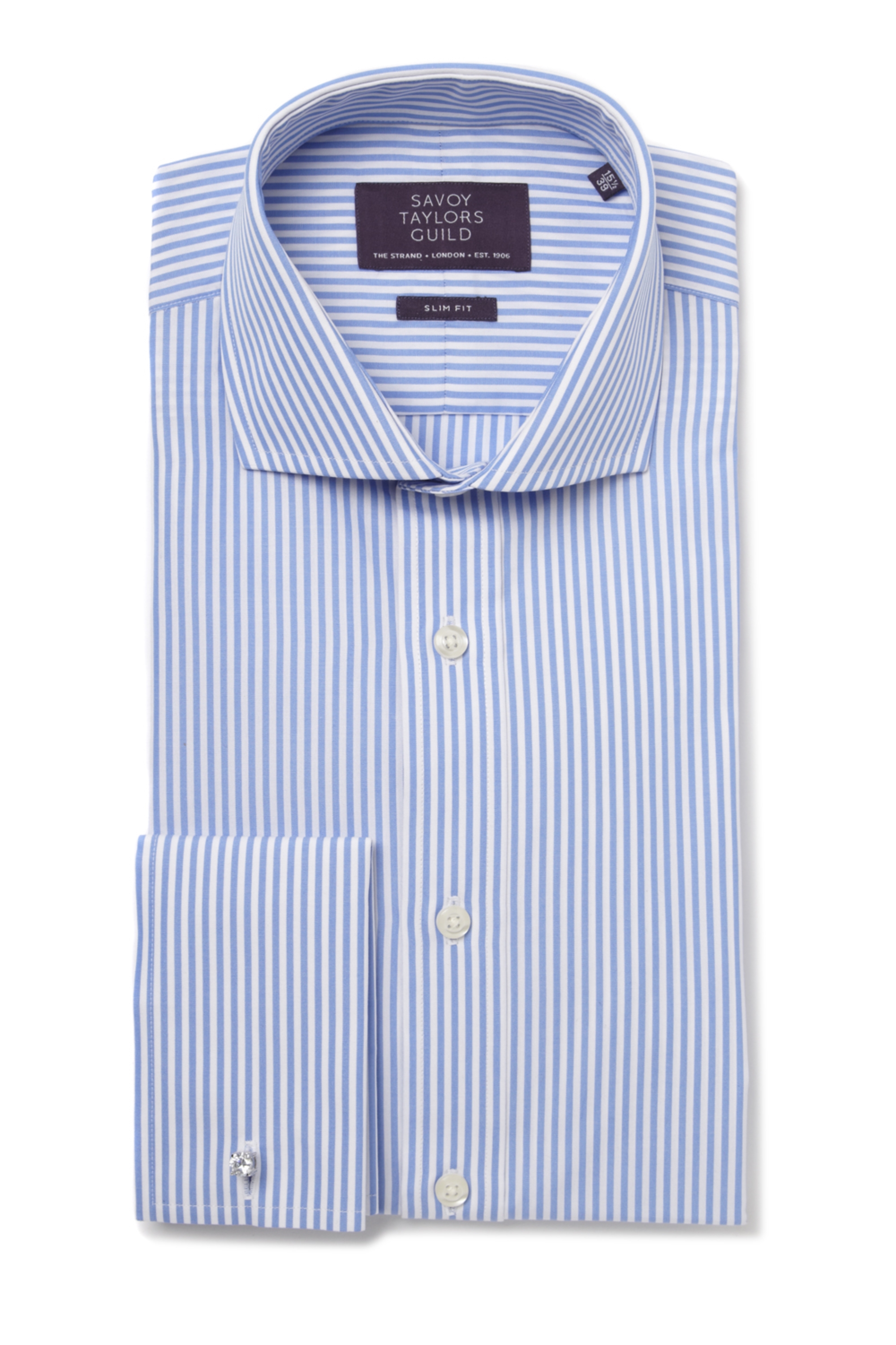 Savoy Taylors Guild Slim Fit Bengal Stripe Double Cuff Formal Shirt Blue