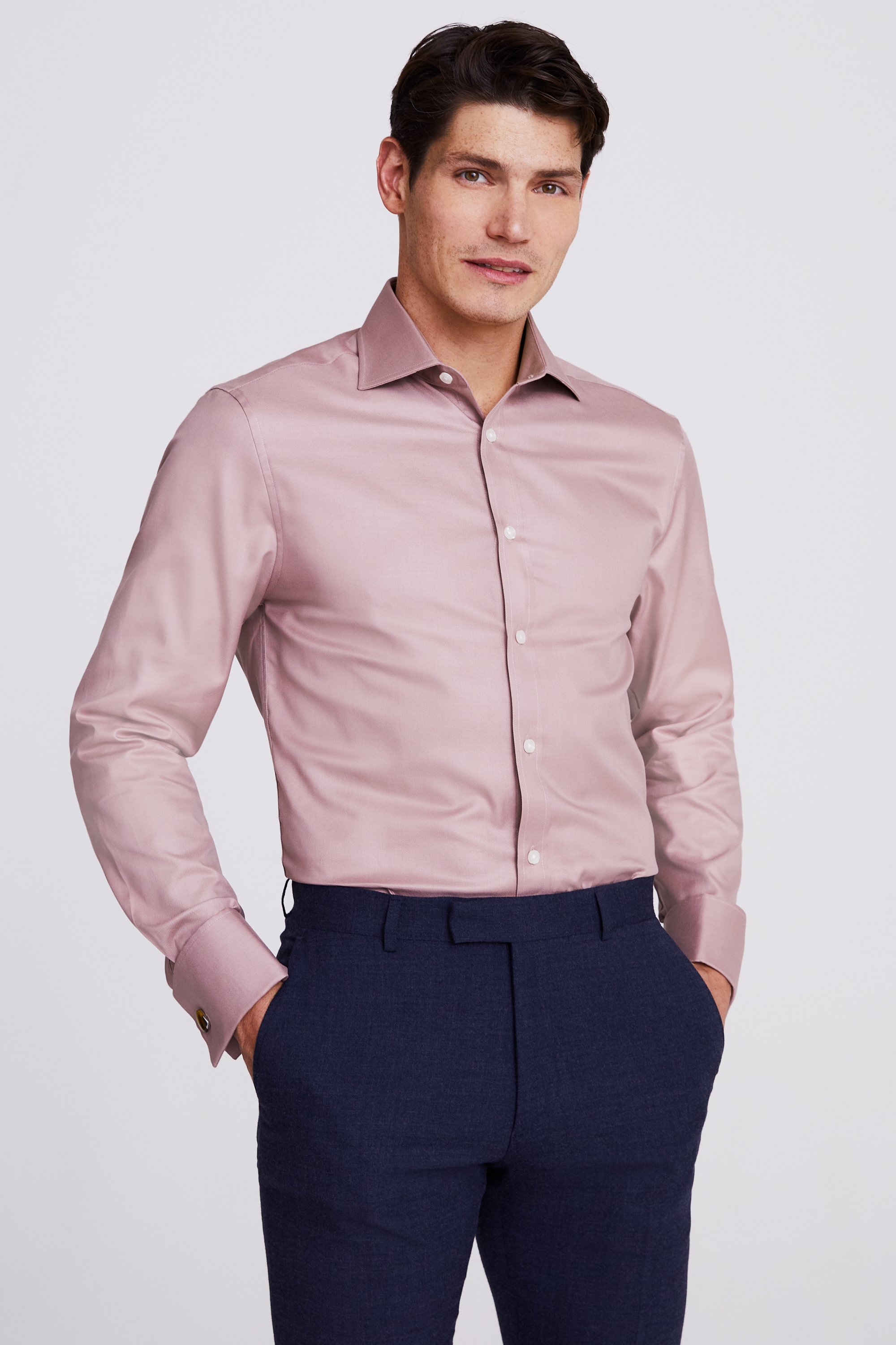 Tailored Fit Dusky Pink Double Cuff Twill Shirt | Buy Online at Moss