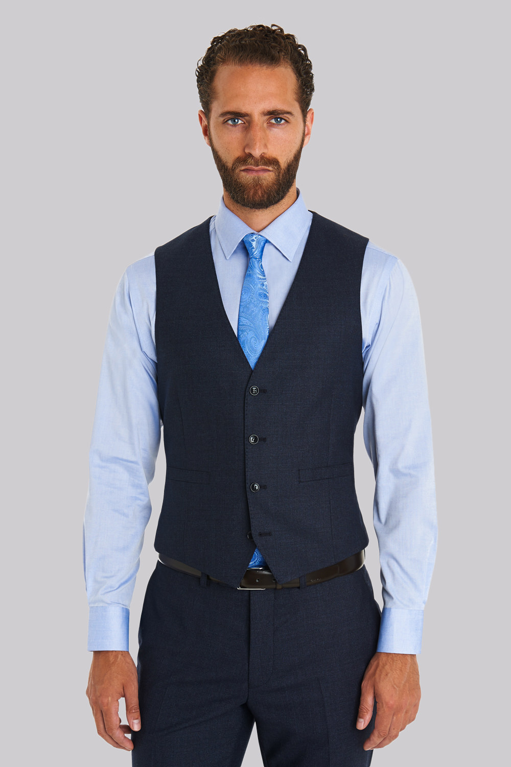 Moss 1851 Tailored Fit Blue Textured Waistcoat | Buy Online at Moss