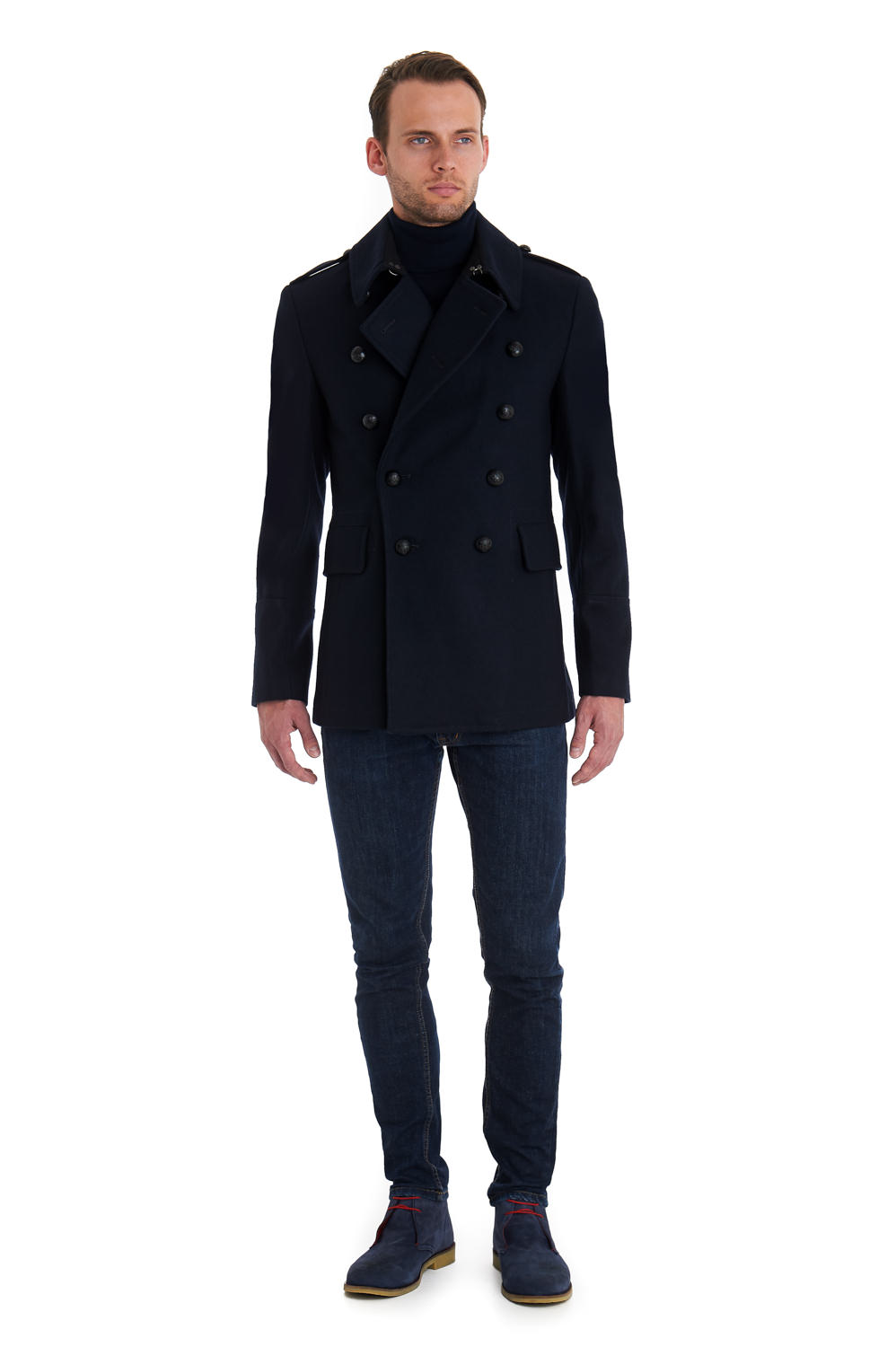 Moss 1851 Tailored Fit Navy Pea Coat