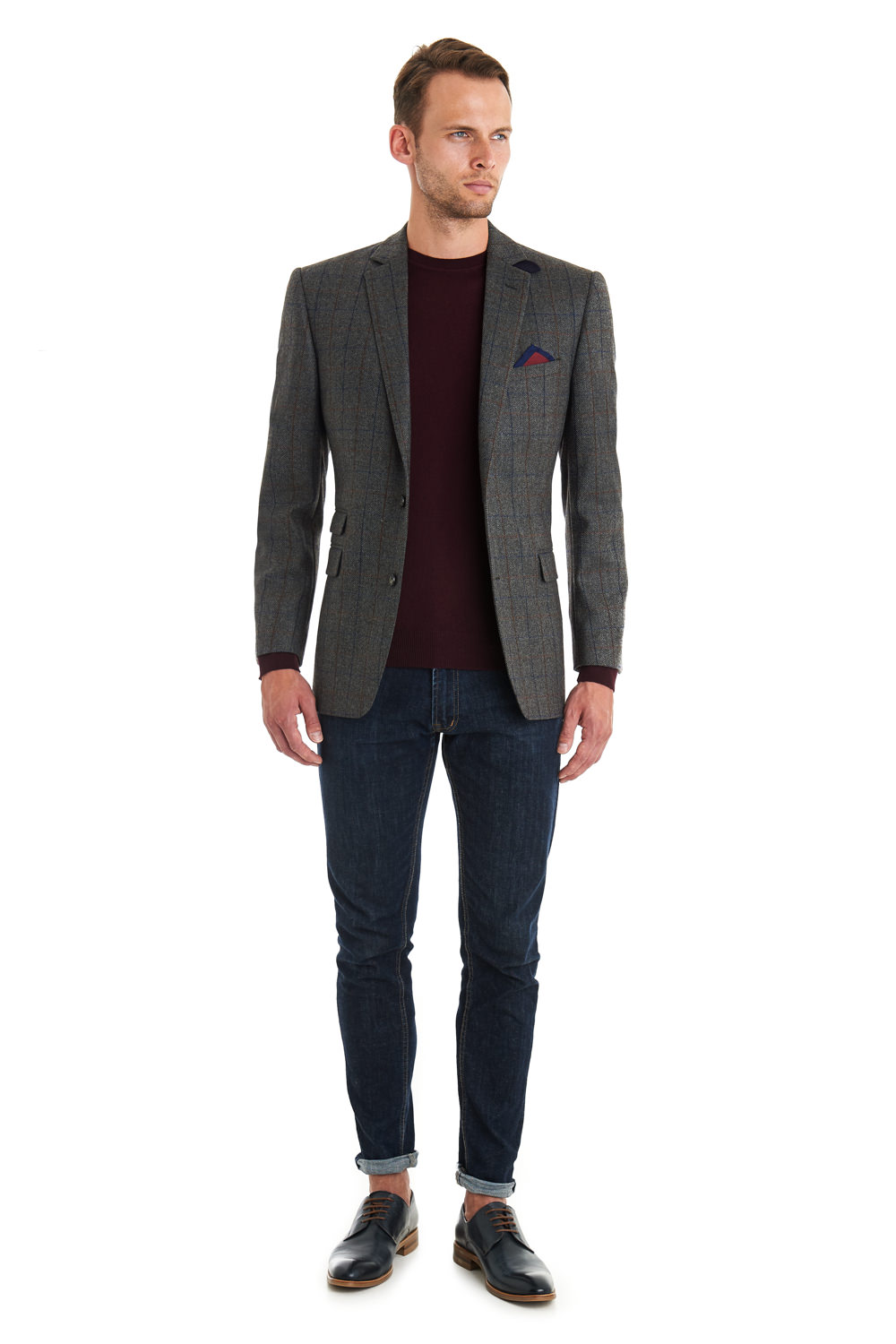 Moss 1851 Tailored Fit Grey Herringbone Check Jacket | Buy Online at Moss