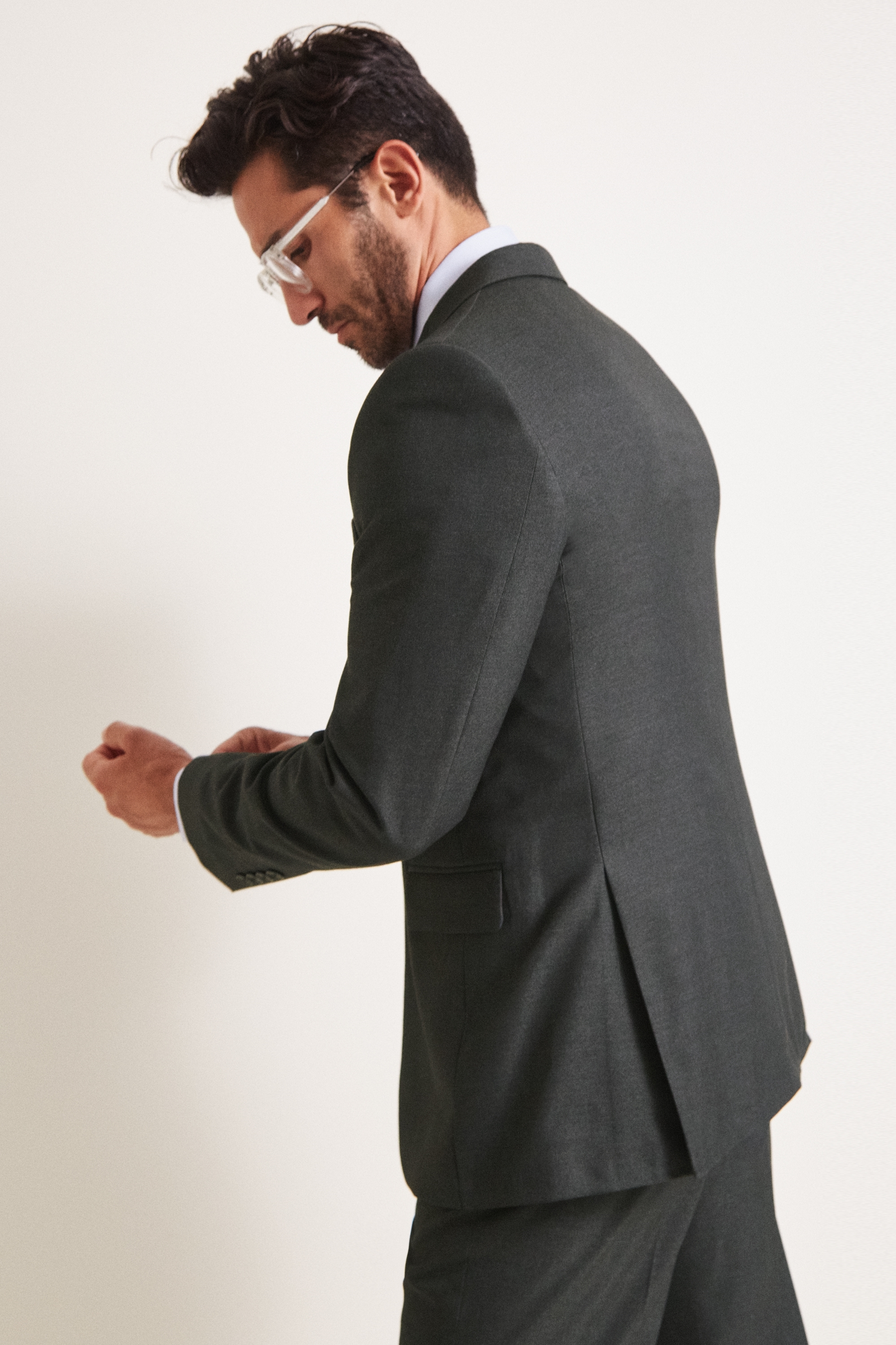 Moss Esq. Regular Fit Plain Charcoal Notch Lapel Jacket