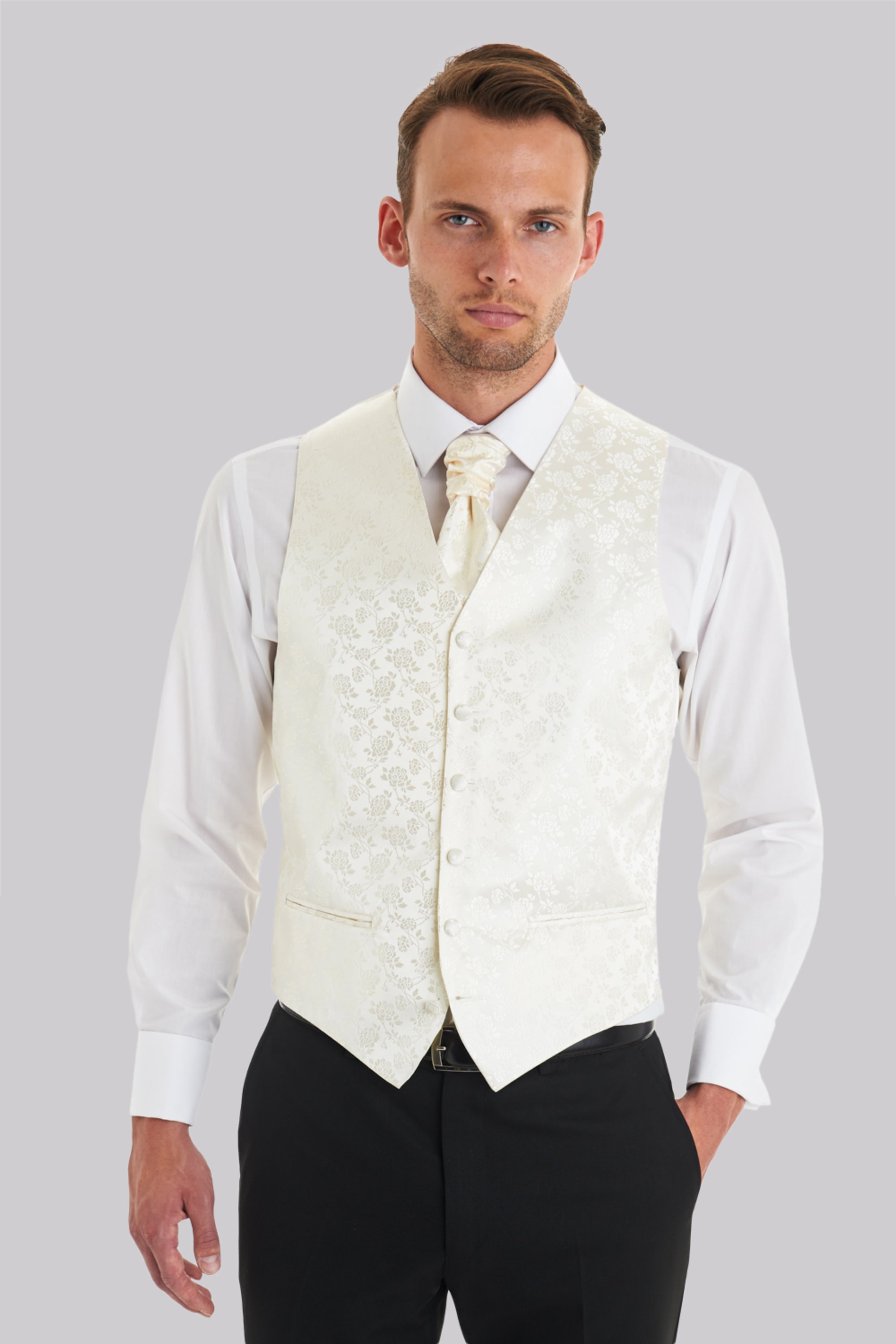 Wedding Waistcoat & Cravat Set Mens Woven Swirl Ivory Vest All Sizes by DQT 