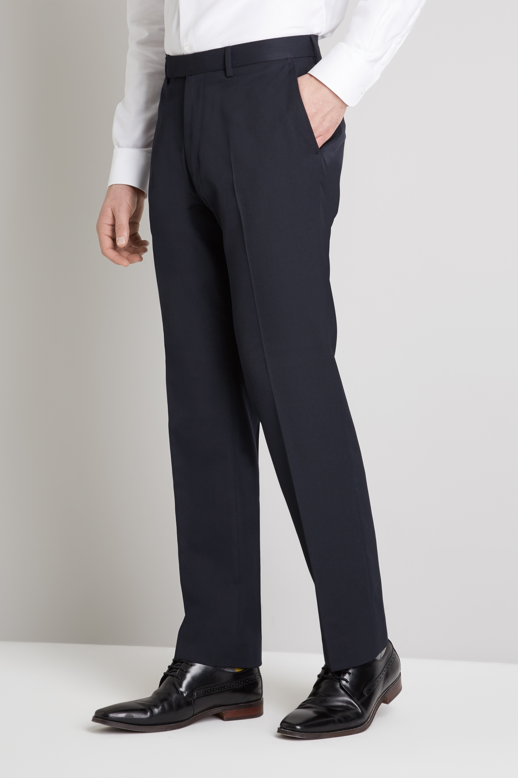 Moss Esq. Regular Fit Machine Washable Navy Trousers | Buy Online at Moss