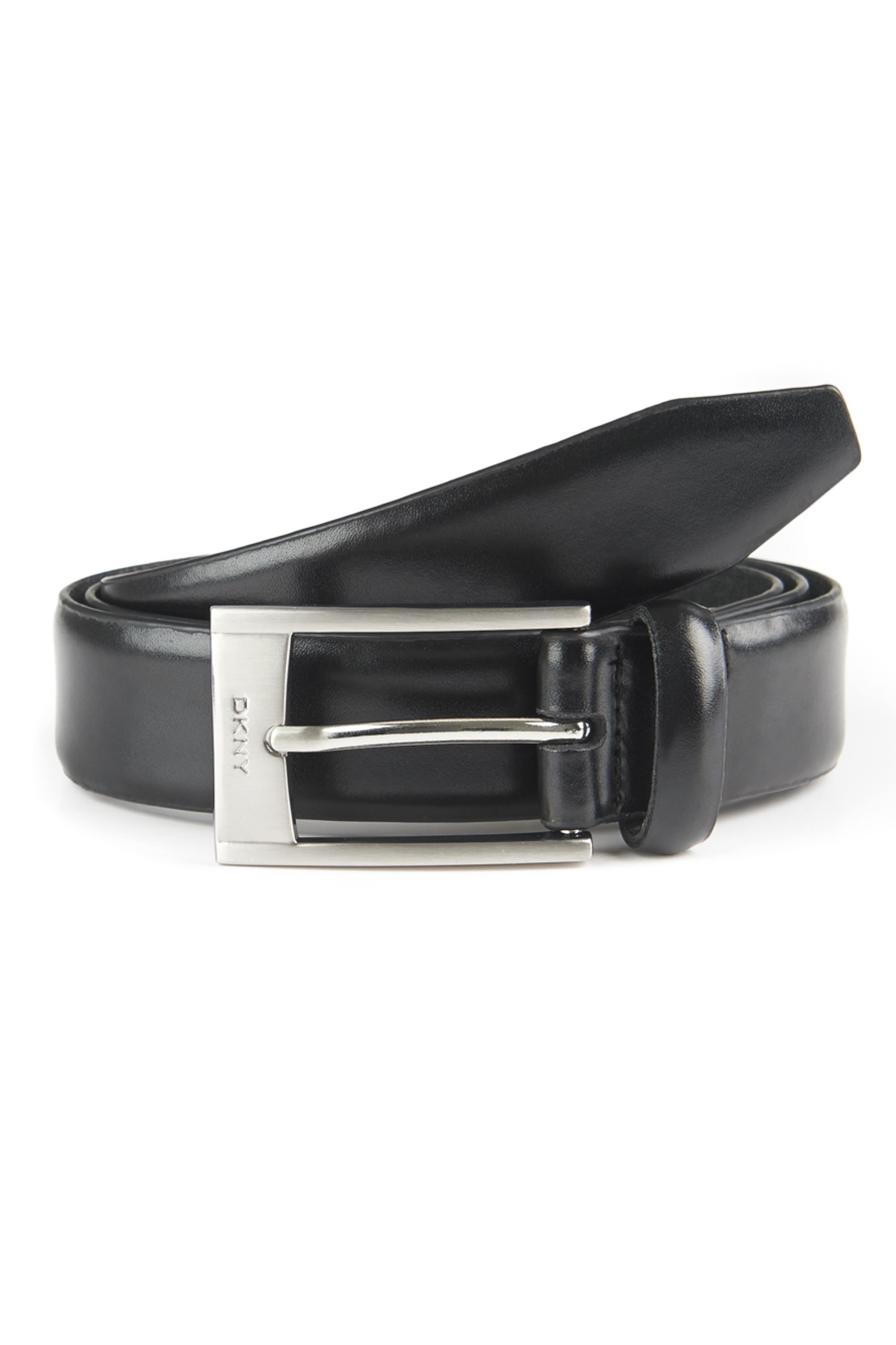DKNY Black Full Grain Leather Logo Buckle Belt | Buy Online at Moss