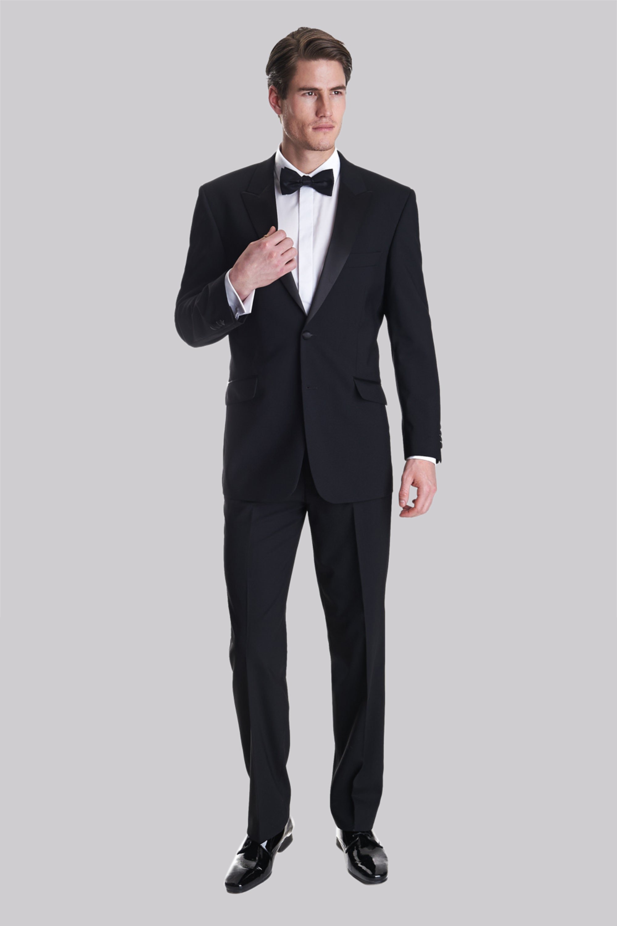 Moss Bros Regular Fit Black Peak Lapel Dinner Suit