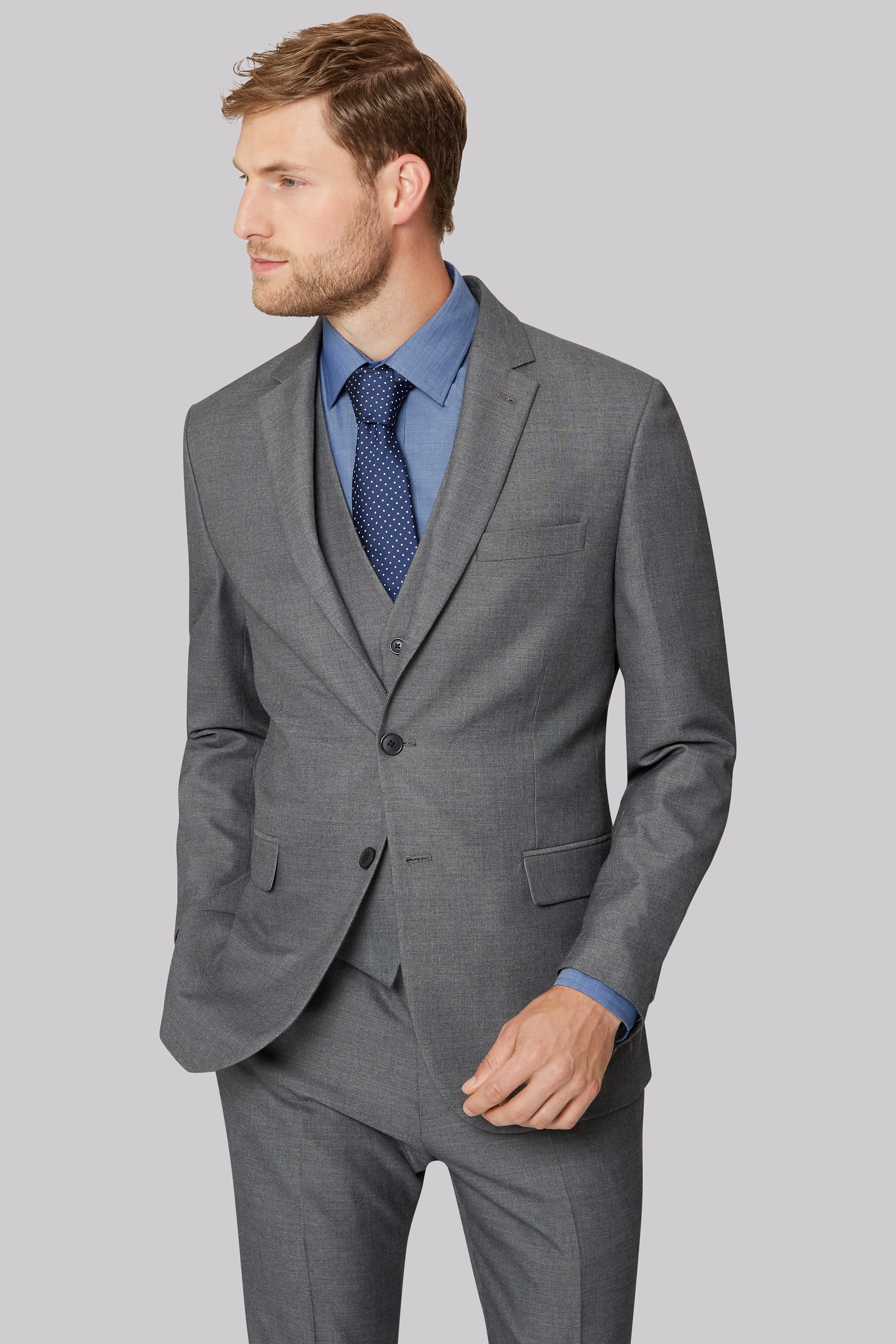 Moss Esq. Regular Fit Silver Grey Sharkskin Suit