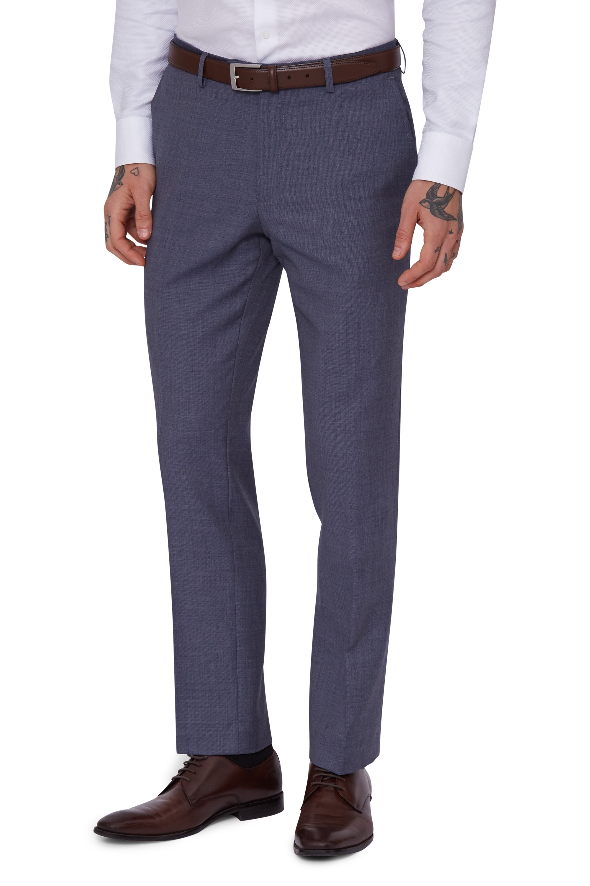 Moss 1851 Tailored Fit Light Blue Sharkskin Trousers | Buy Online at Moss