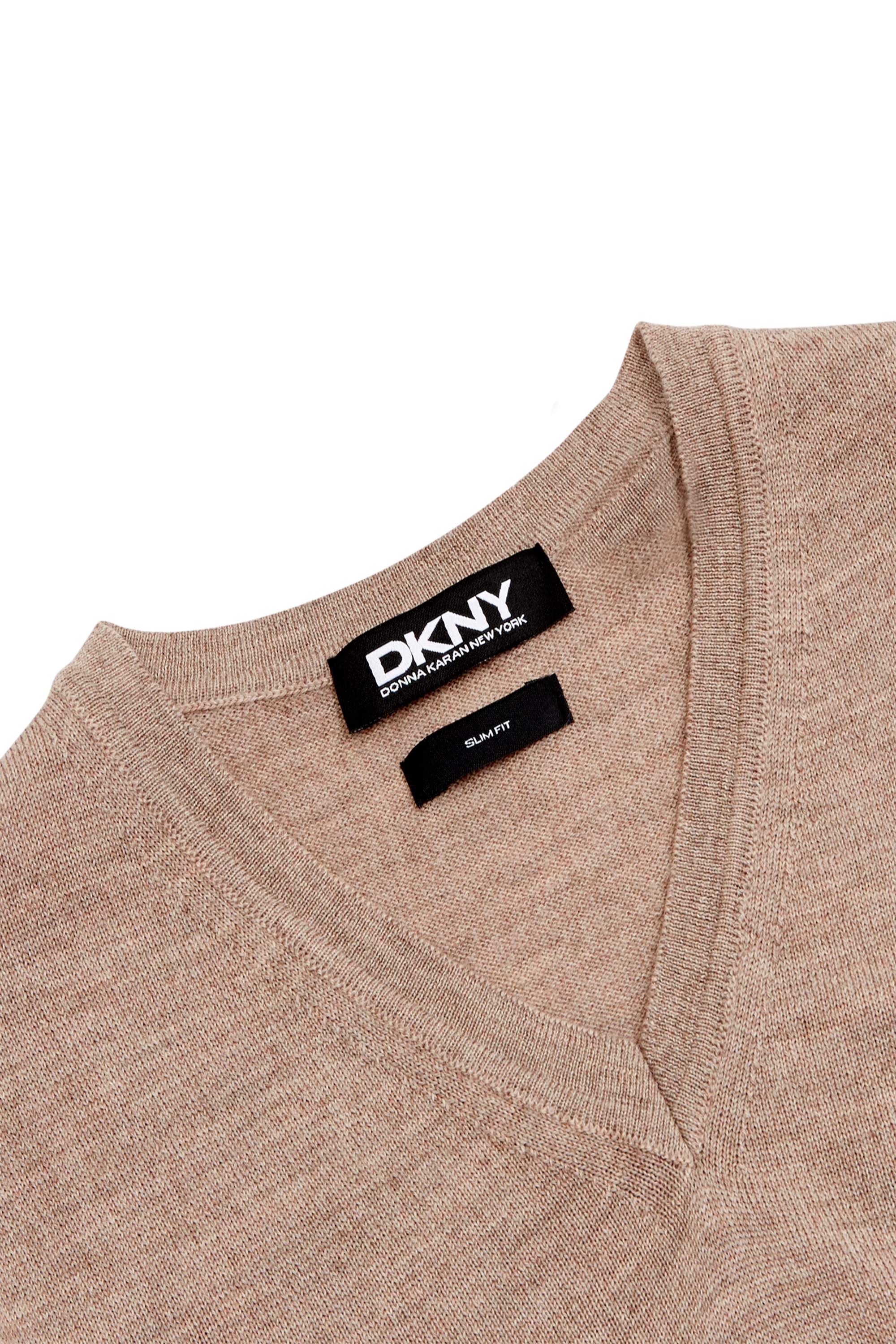 DKNY Slim Fit Oatmeal Merino V Neck Jumper