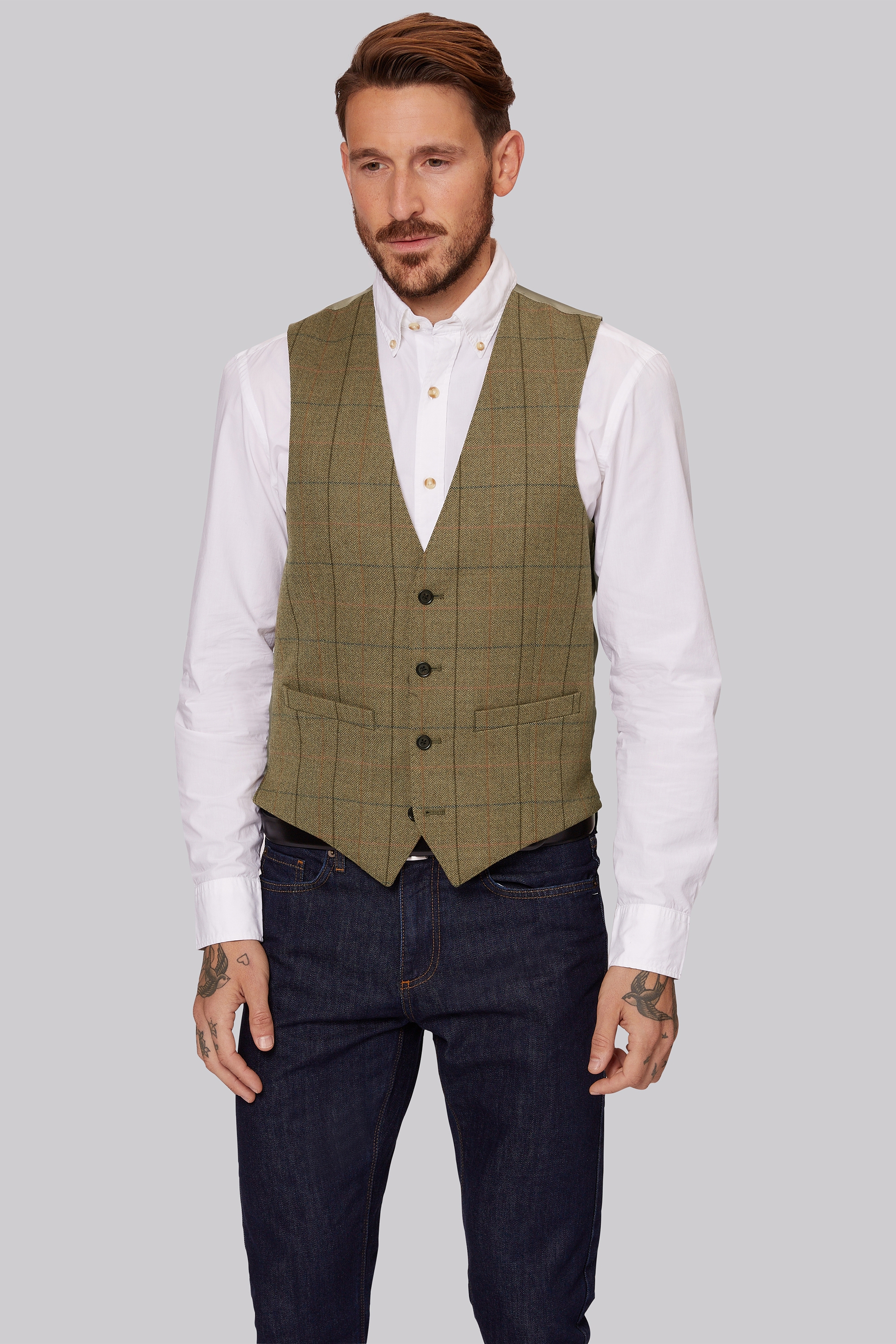 Moss 1851 Tan Multi Check Waistcoat