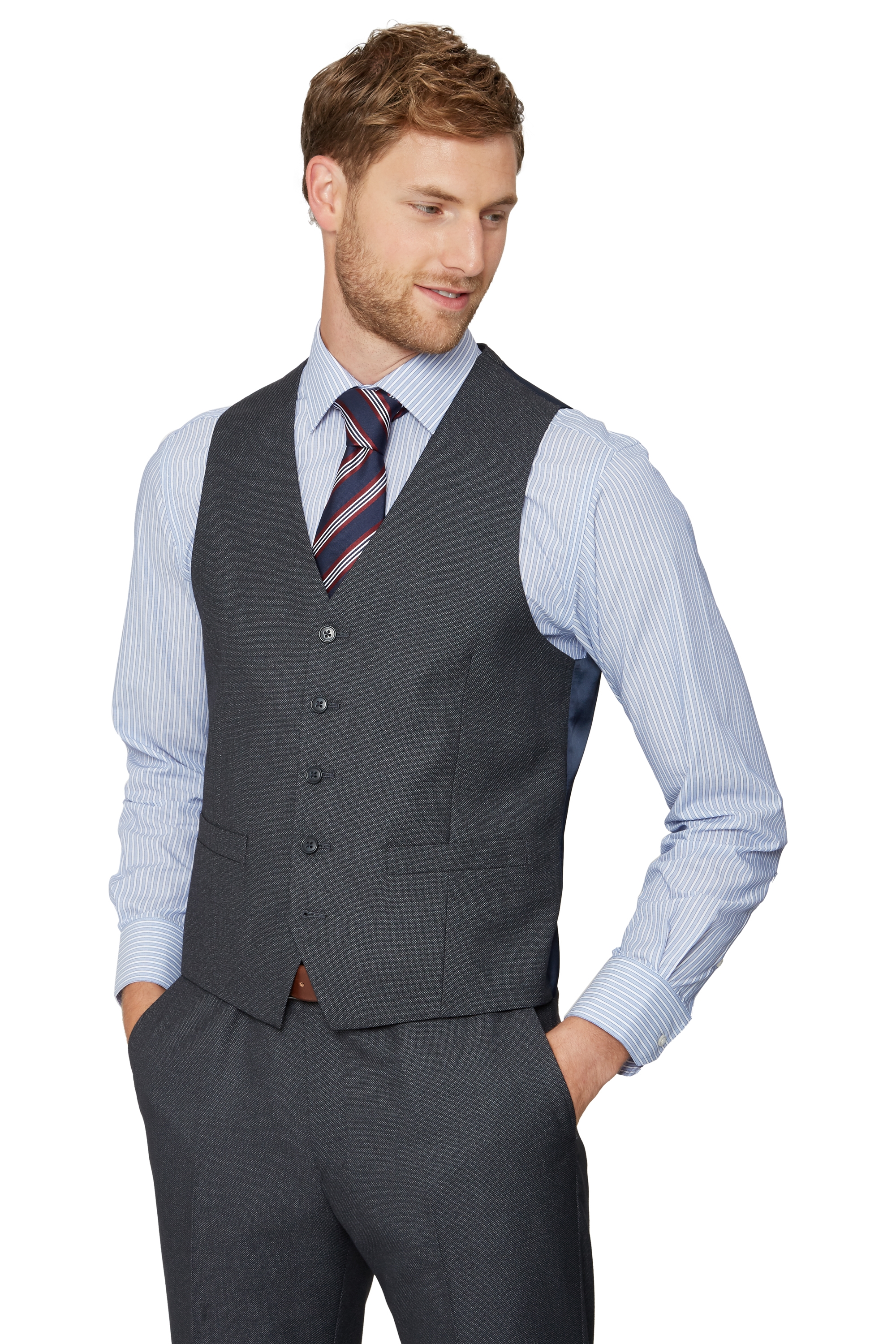 Moss Esq. Regular Fit Airforce Blue Birdseye Vest