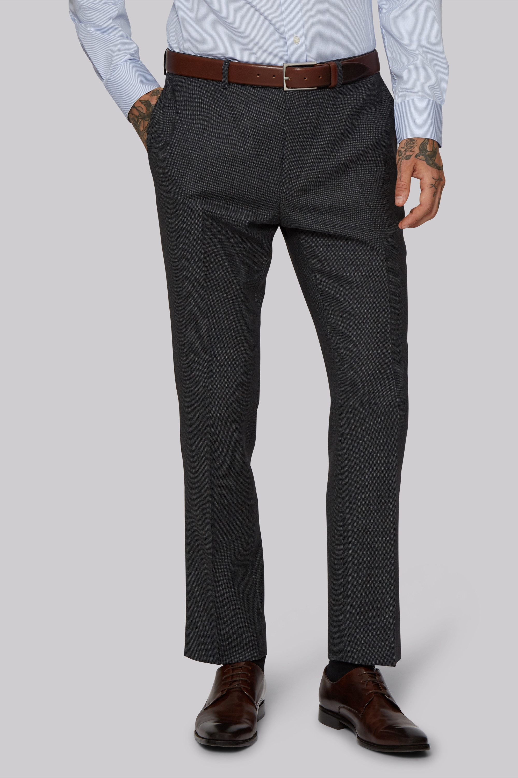 Moss 1851 Tailored Fit Charcoal Birdseye Trousers