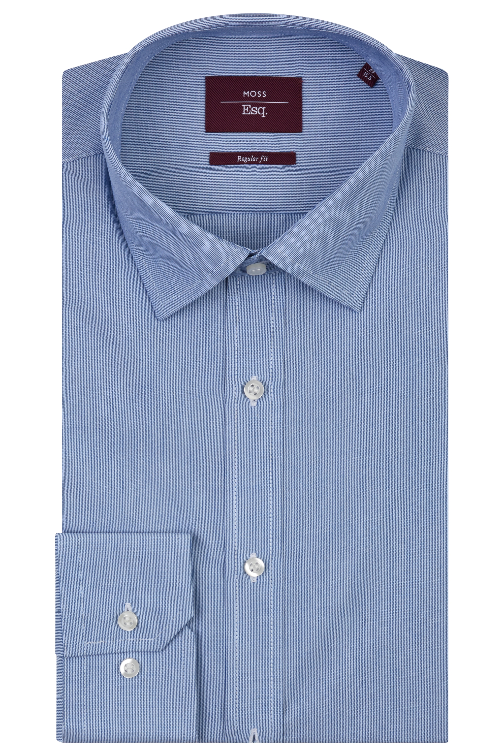 Moss Esq. Regular Fit Navy Single Cuff Hairline Stripe Shirt