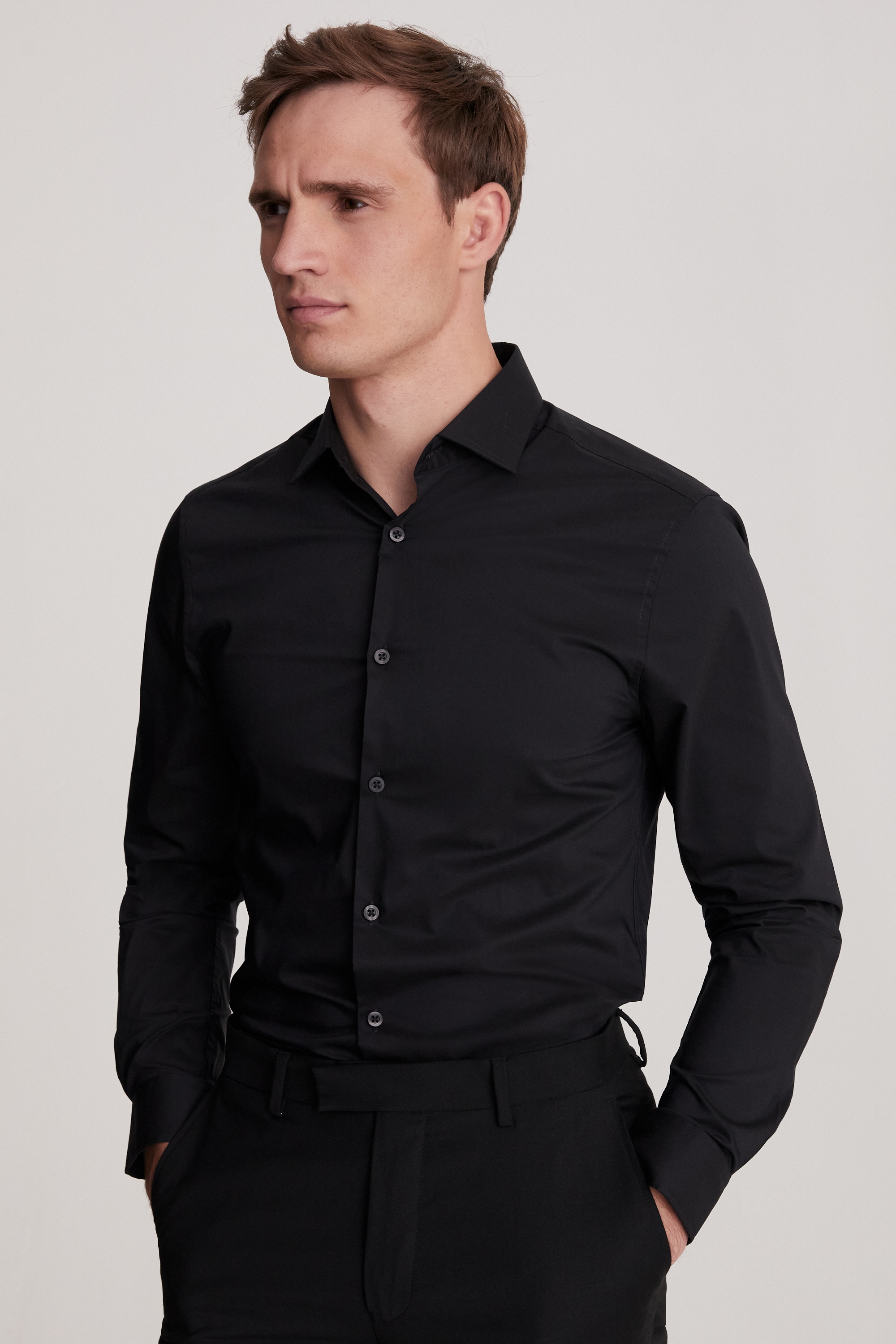 Slim Fit Black Stretch Shirt | Buy Online at Moss