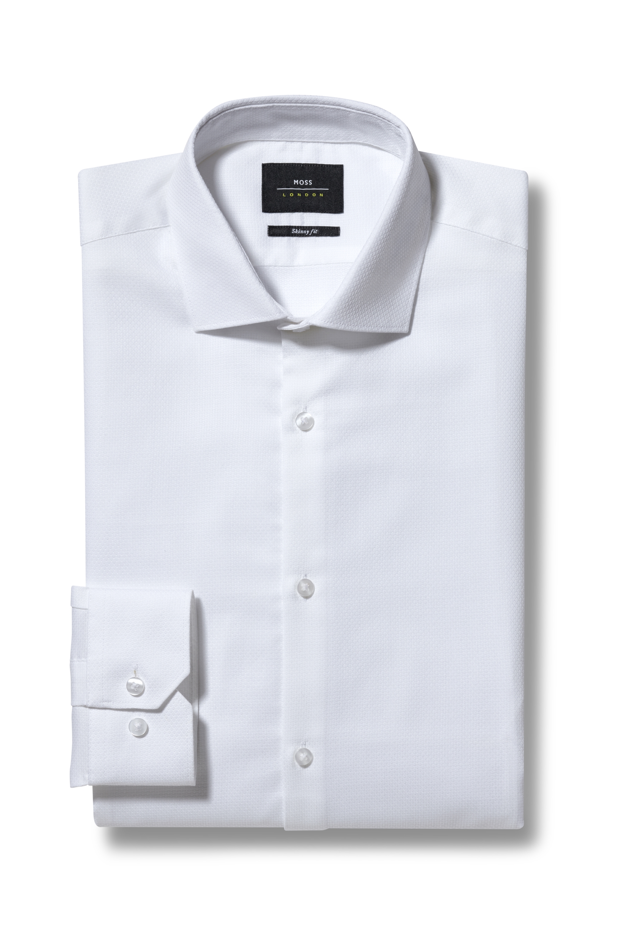 Moss London Skinny Fit White Single Cuff Textured Shirt