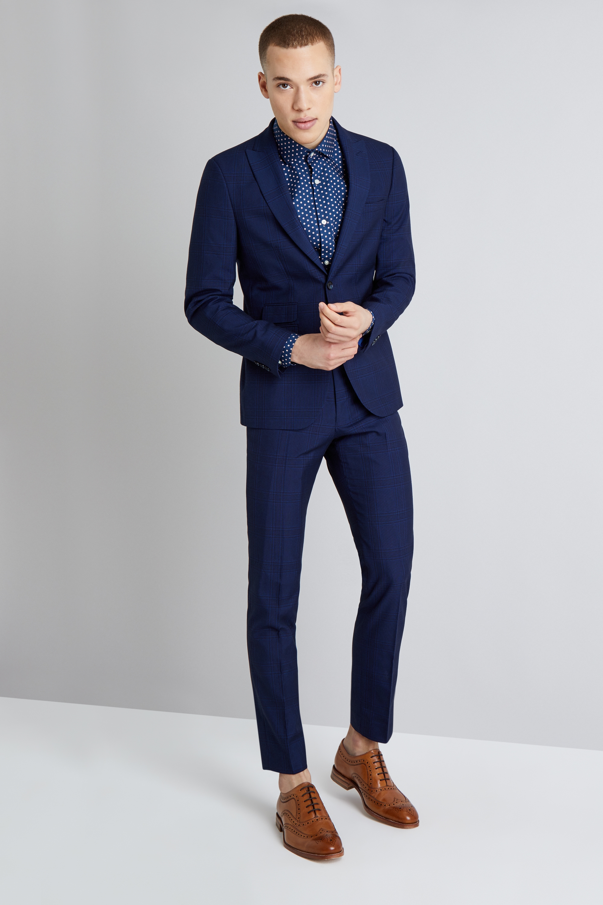 Moss London Skinny Fit Blue Check Suit