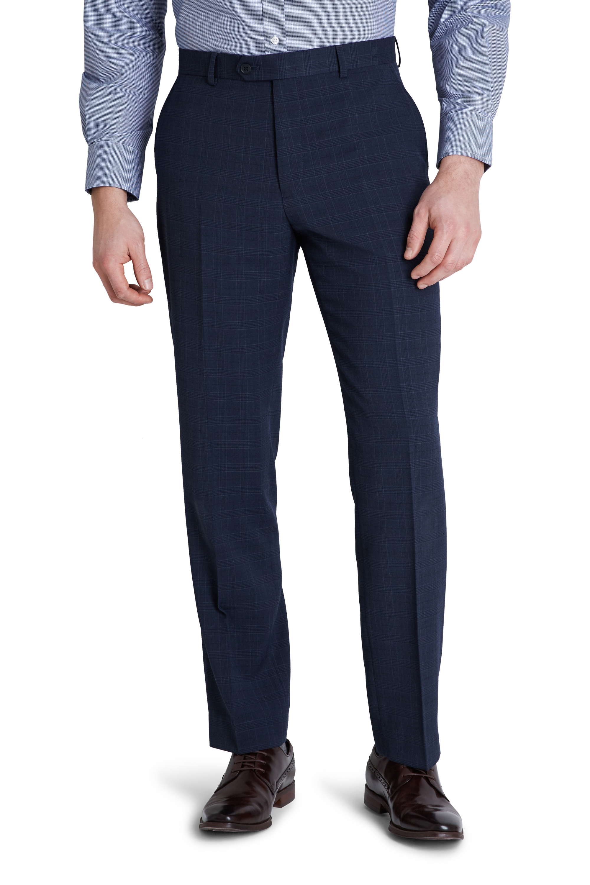 Moss Esq. Regular Fit Navy Check Trouser | Buy Online at Moss