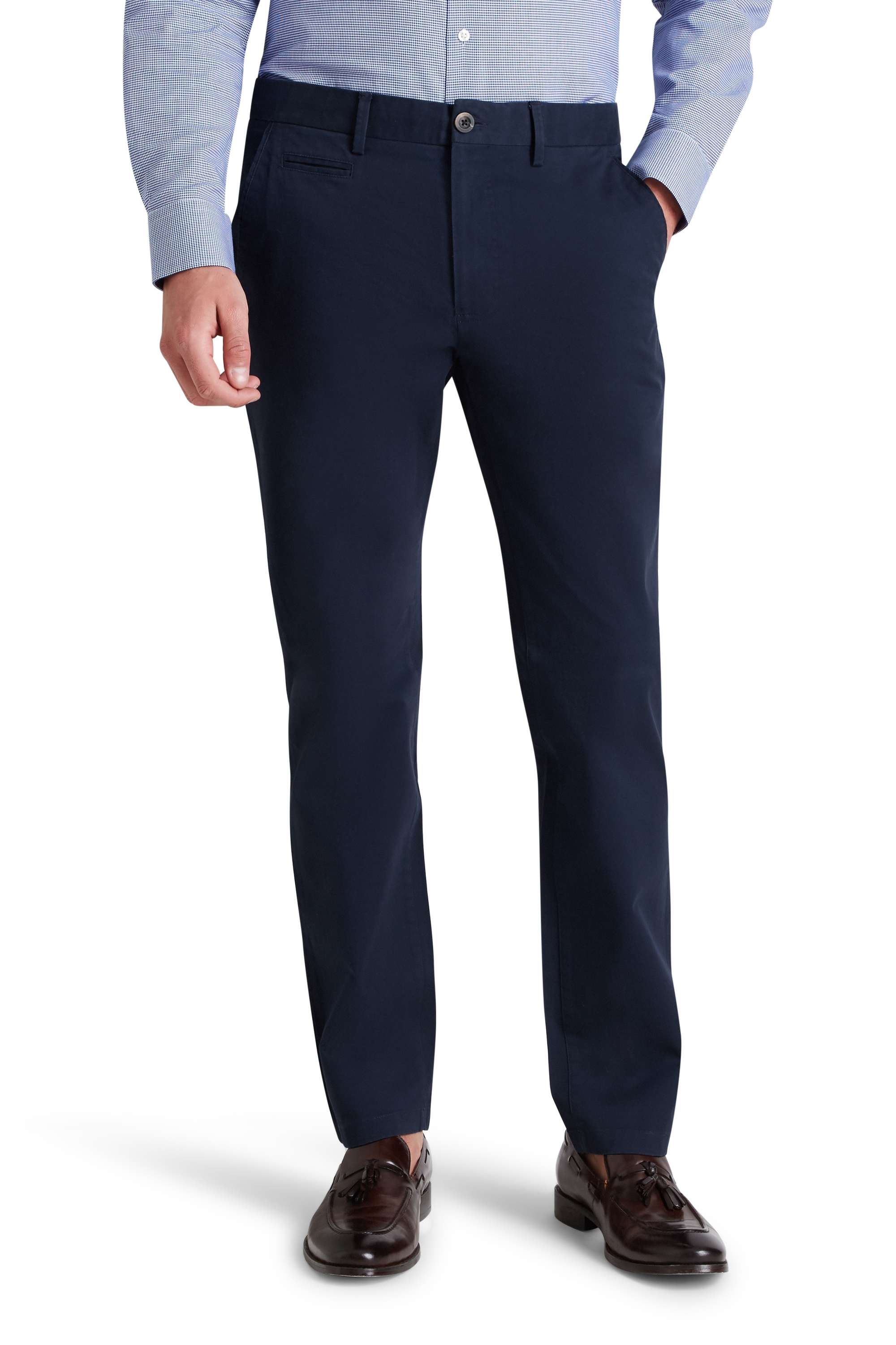 Tailored Fit Navy Stretch Chinos | Buy Online at Moss