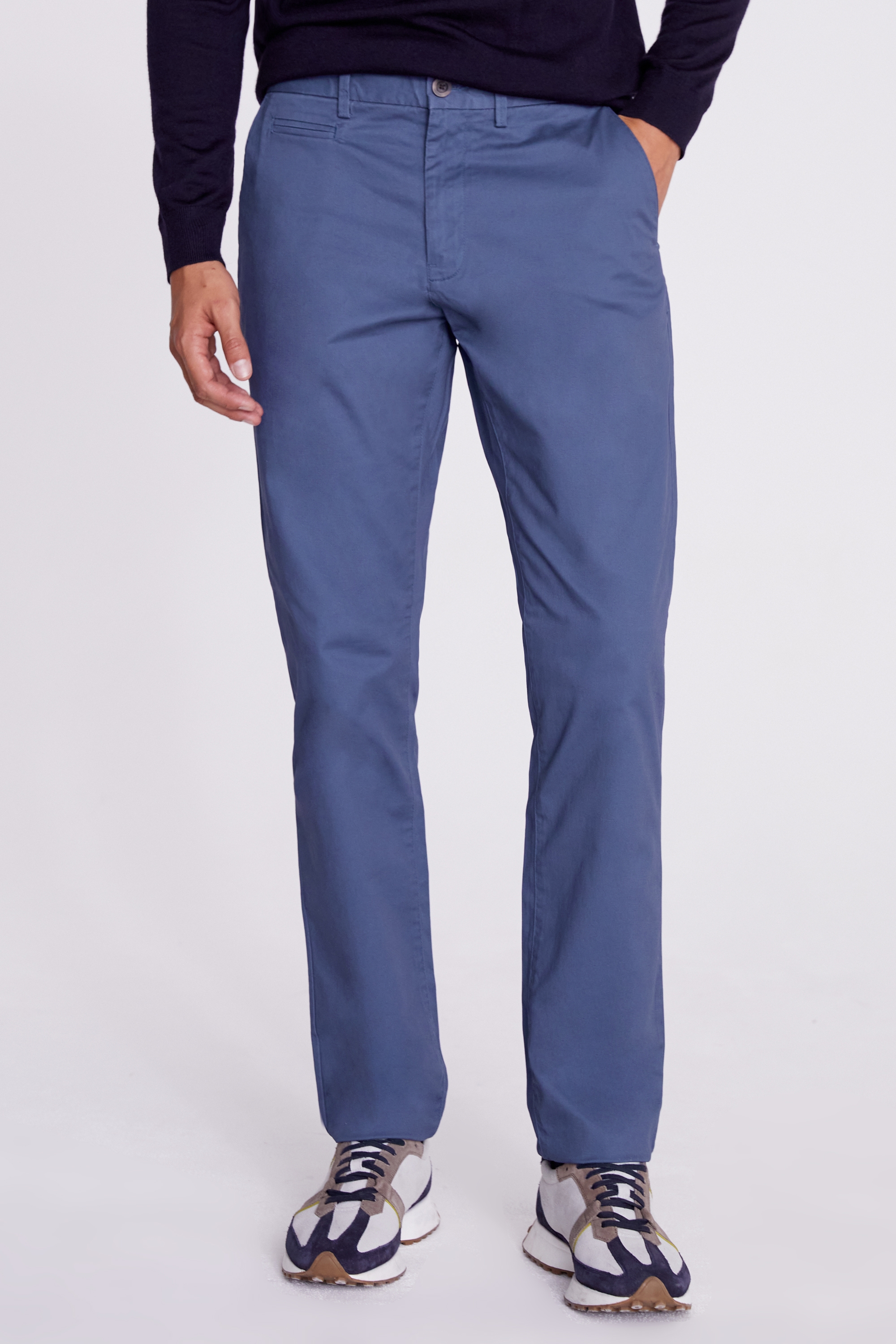 Tailored Fit Blue Stretch Chinos | Buy Online at Moss
