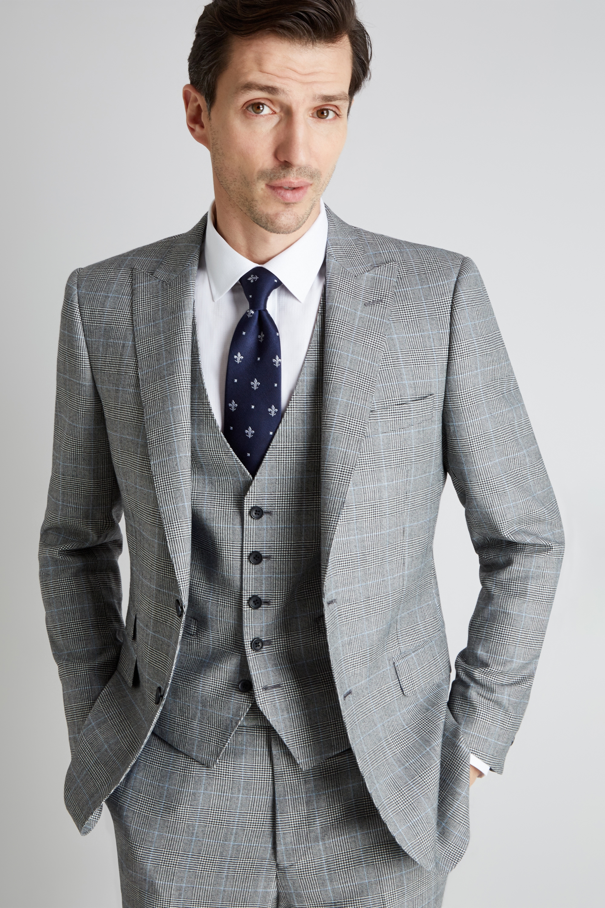 Savoy Taylors Guild Regular Fit Black and White with Blue Check Jacket