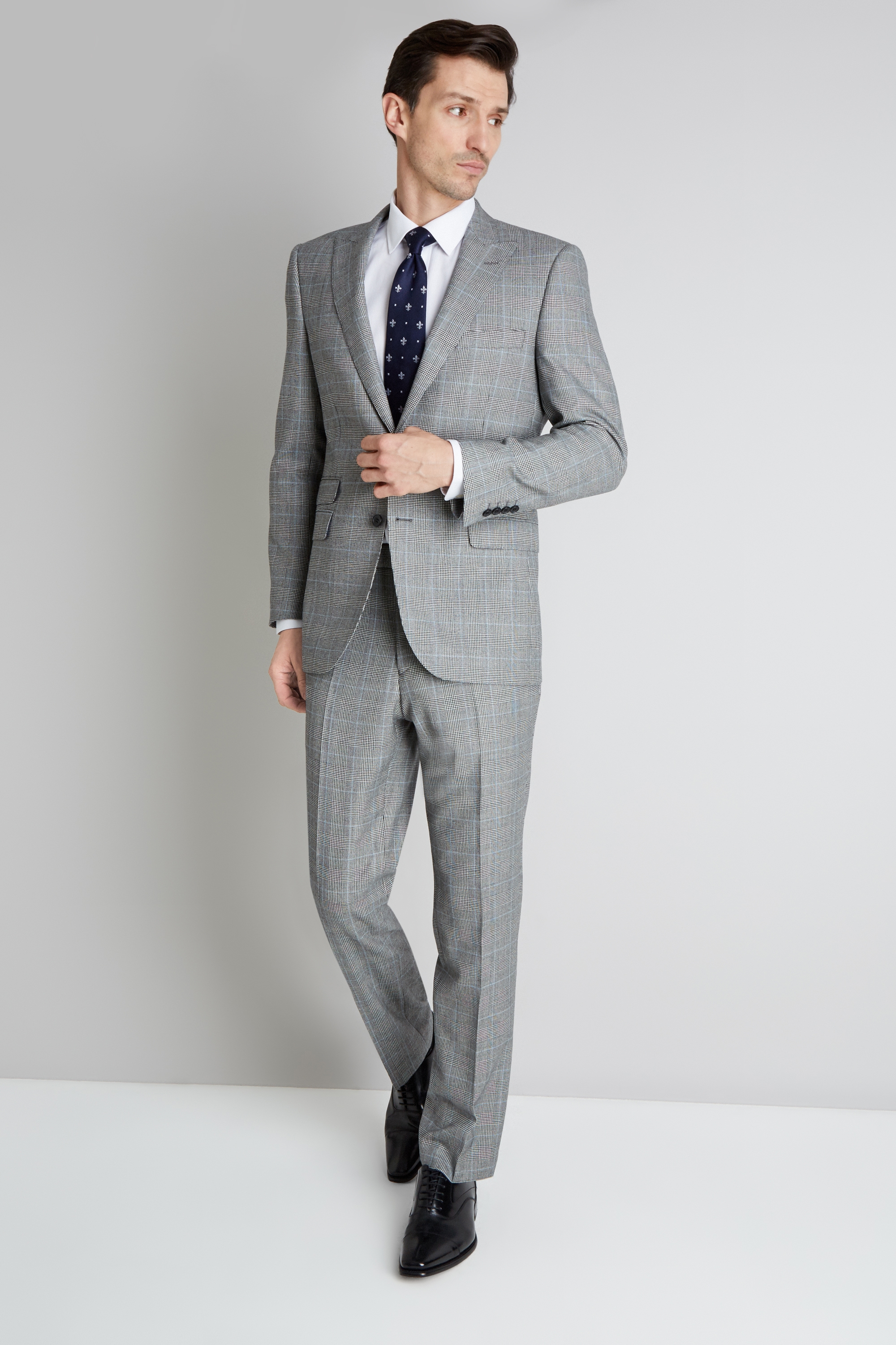 Savoy Taylors Guild Regular Fit Black and White with Blue Check Suit