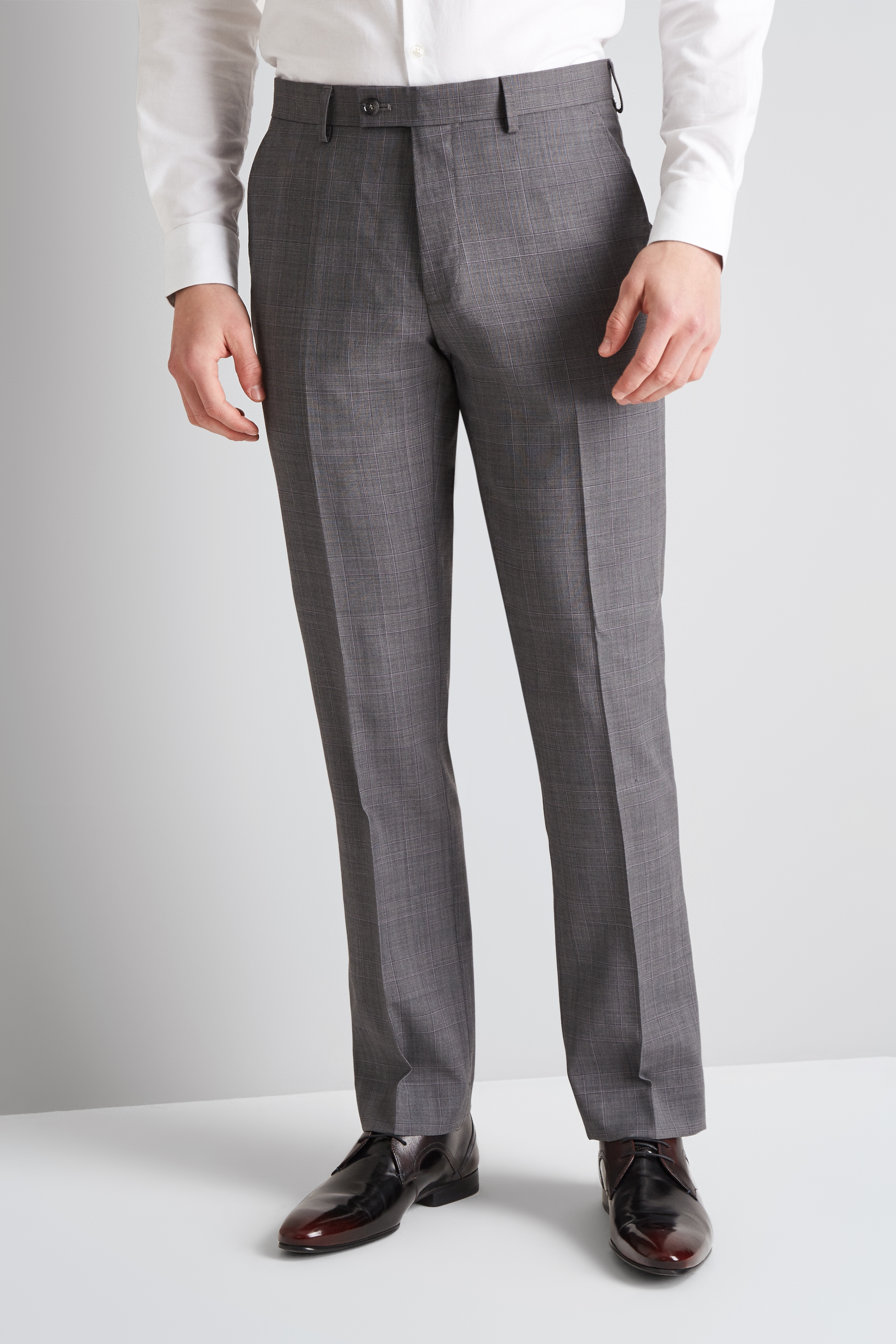 Ted Baker Tailored Fit Grey with Lilac Check Trousers | Buy Online at Moss
