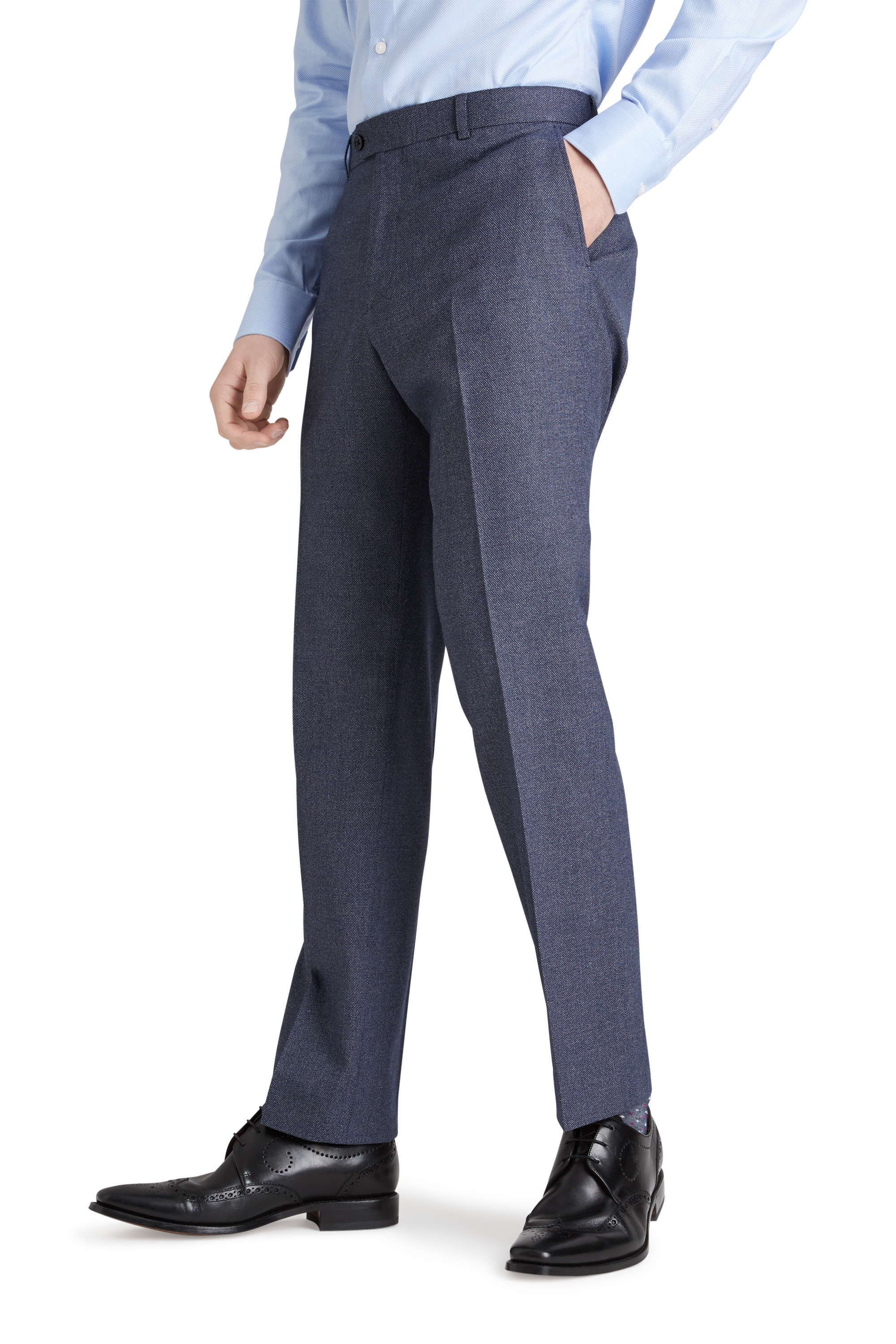 Moss Esq. Regular Fit Navy Salt and Pepper Trousers