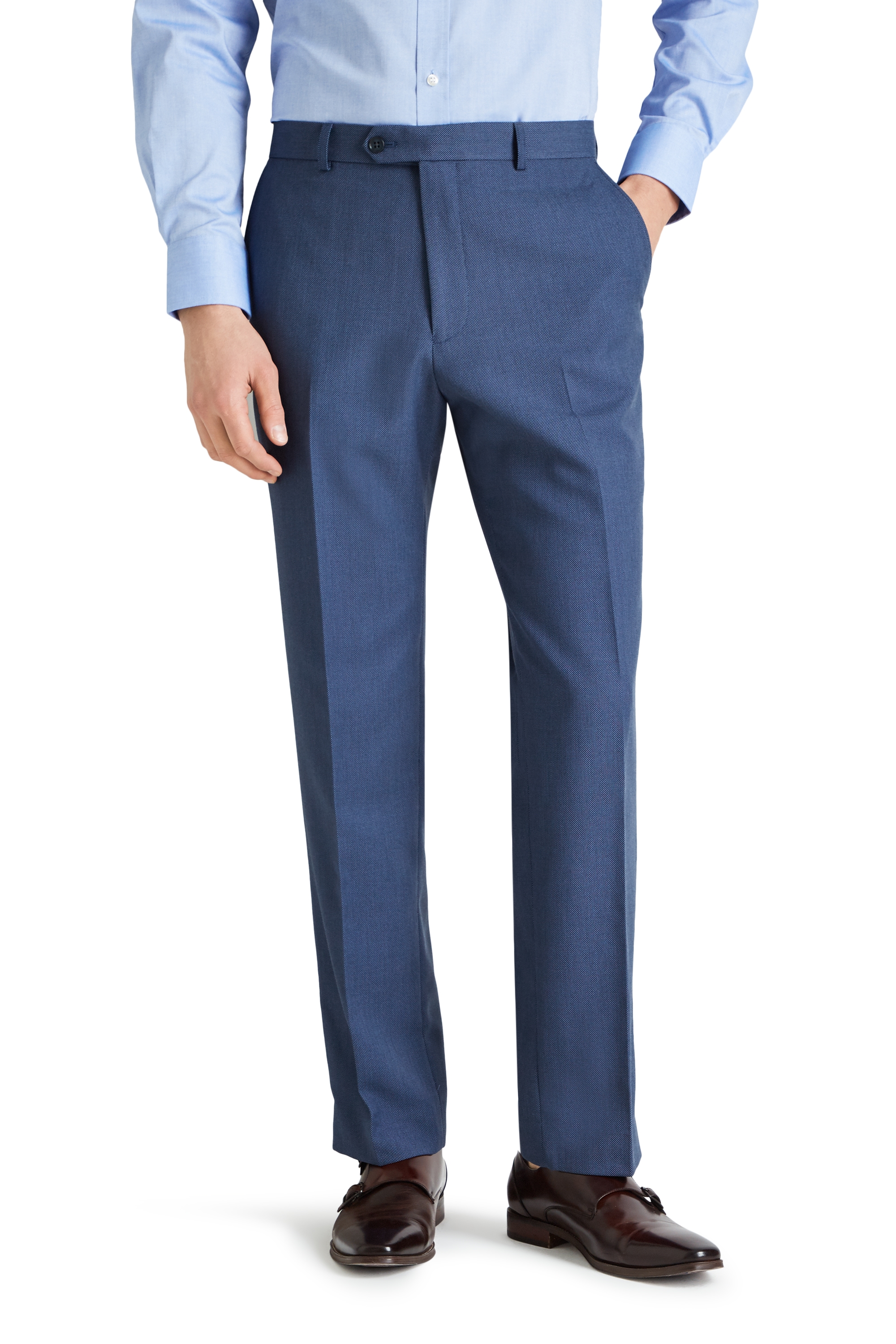 Moss Esq. Regular Fit Light Blue Birdseye Trouser | Buy Online at Moss